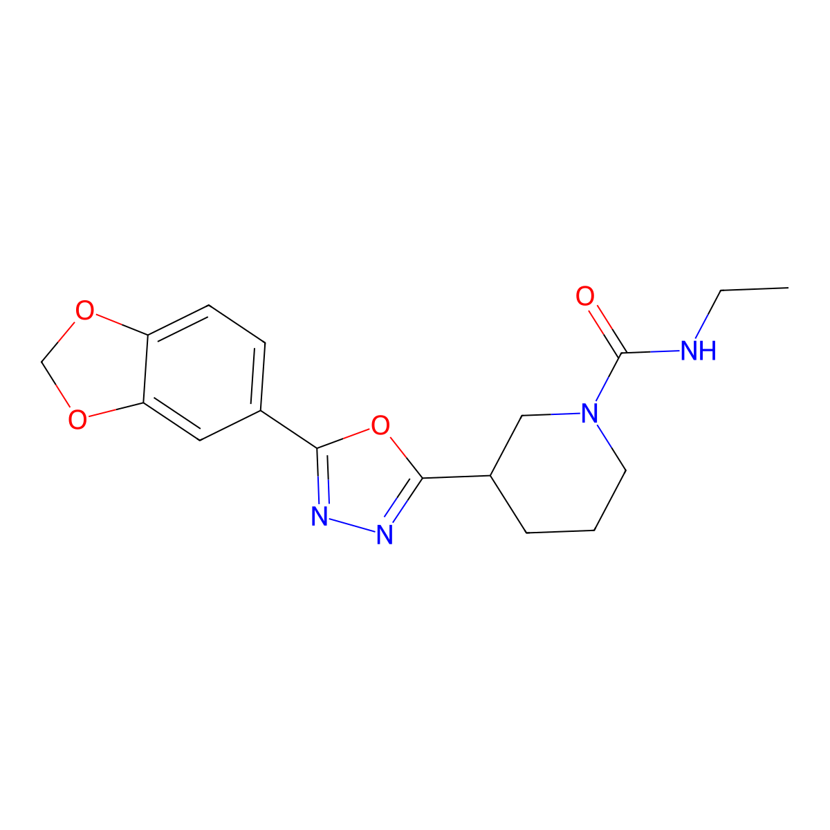3-(5-(benzo[d][1,3]dioxol-5-yl)-1,3,4-oxadiazol-2-yl)-N-ethylpiperidine-1-carboxamide molecular structure, CAS 1170164-09-6