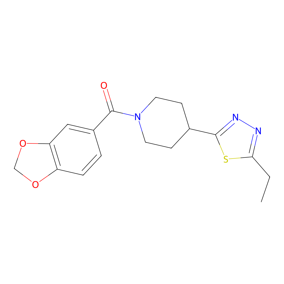 1-(2H-1,3-benzodioxole-5-carbonyl)-4-(5-ethyl-1,3,4-thiadiazol-2-yl)piperidine molecular structure, CAS 1170164-16-5
