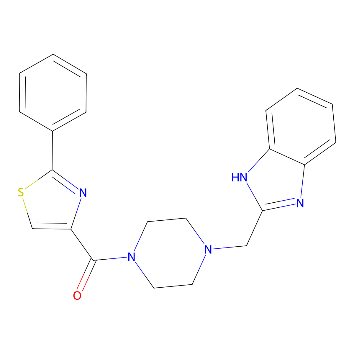 (4-((1H-benzo[d]imidazol-2-yl)methyl)piperazin-1-yl)(2-phenylthiazol-4-yl)methanone molecular structure, CAS 1170166-68-3