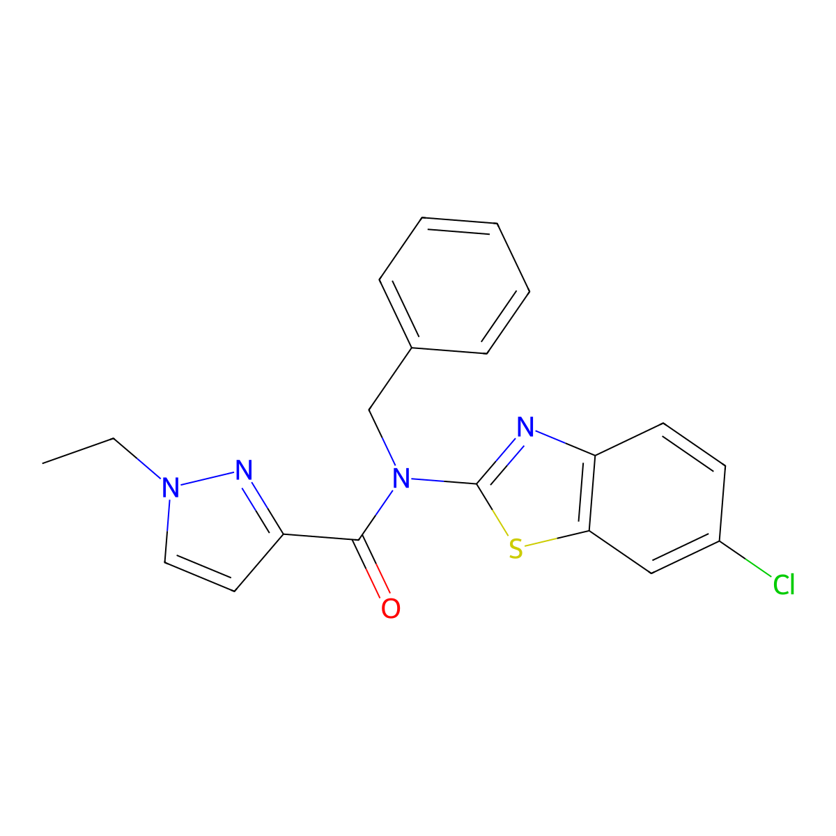 N-benzyl-N-(6-chlorobenzo[d]thiazol-2-yl)-1-ethyl-1H-pyrazole-3-carboxamide molecular structure, CAS 1170170-35-0