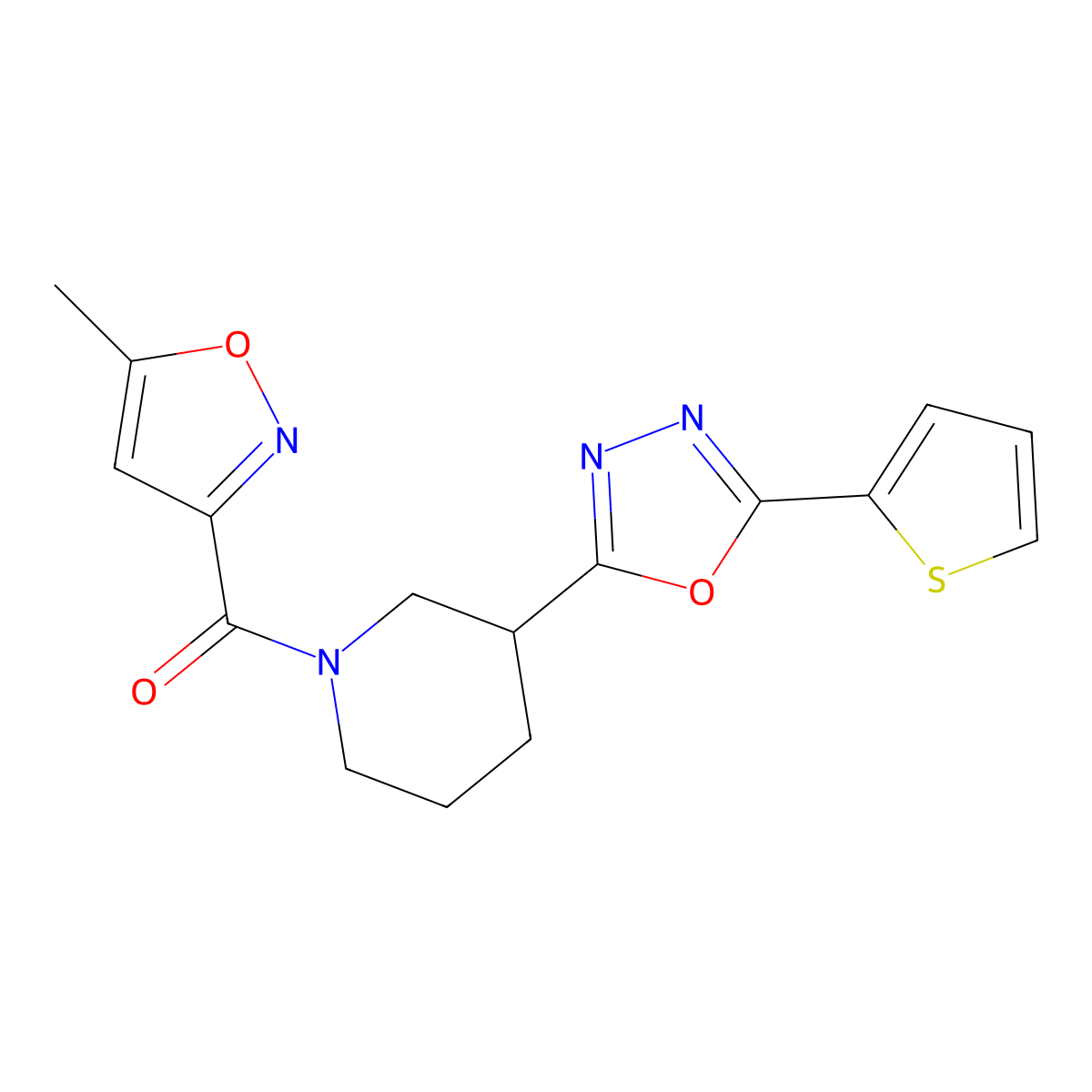 (5-Methylisoxazol-3-yl)(3-(5-(thiophen-2-yl)-1,3,4-oxadiazol-2-yl)piperidin-1-yl)methanone molecular structure, CAS 1170177-07-7