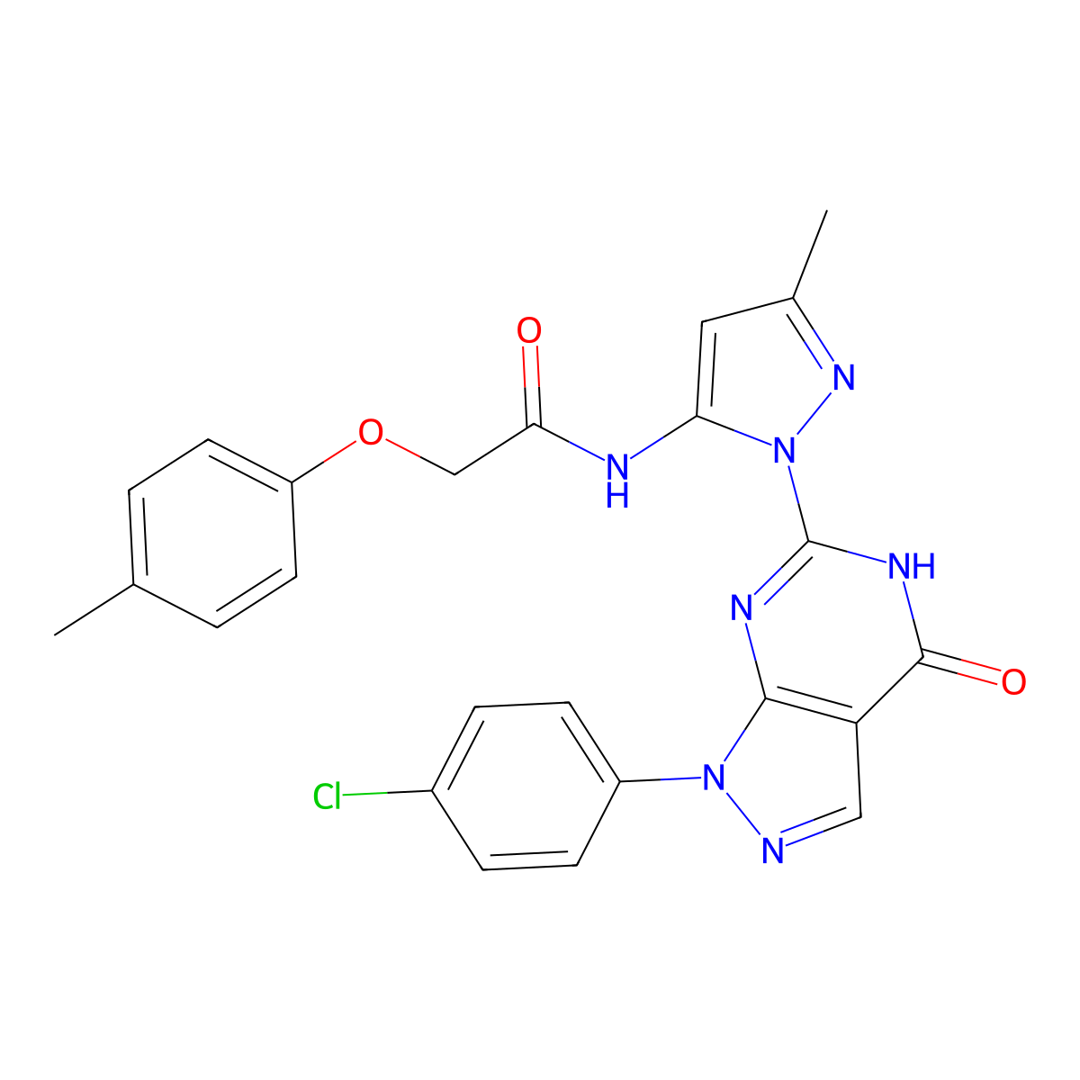 N-(1-(1-(4-chlorophenyl)-4-oxo-4,5-dihydro-1H-pyrazolo[3,4-d]pyrimidin-6-yl)-3-methyl-1H-pyrazol-5-yl)-2-(p-tolyloxy)acetamide molecular structure, CAS 1170179-61-9