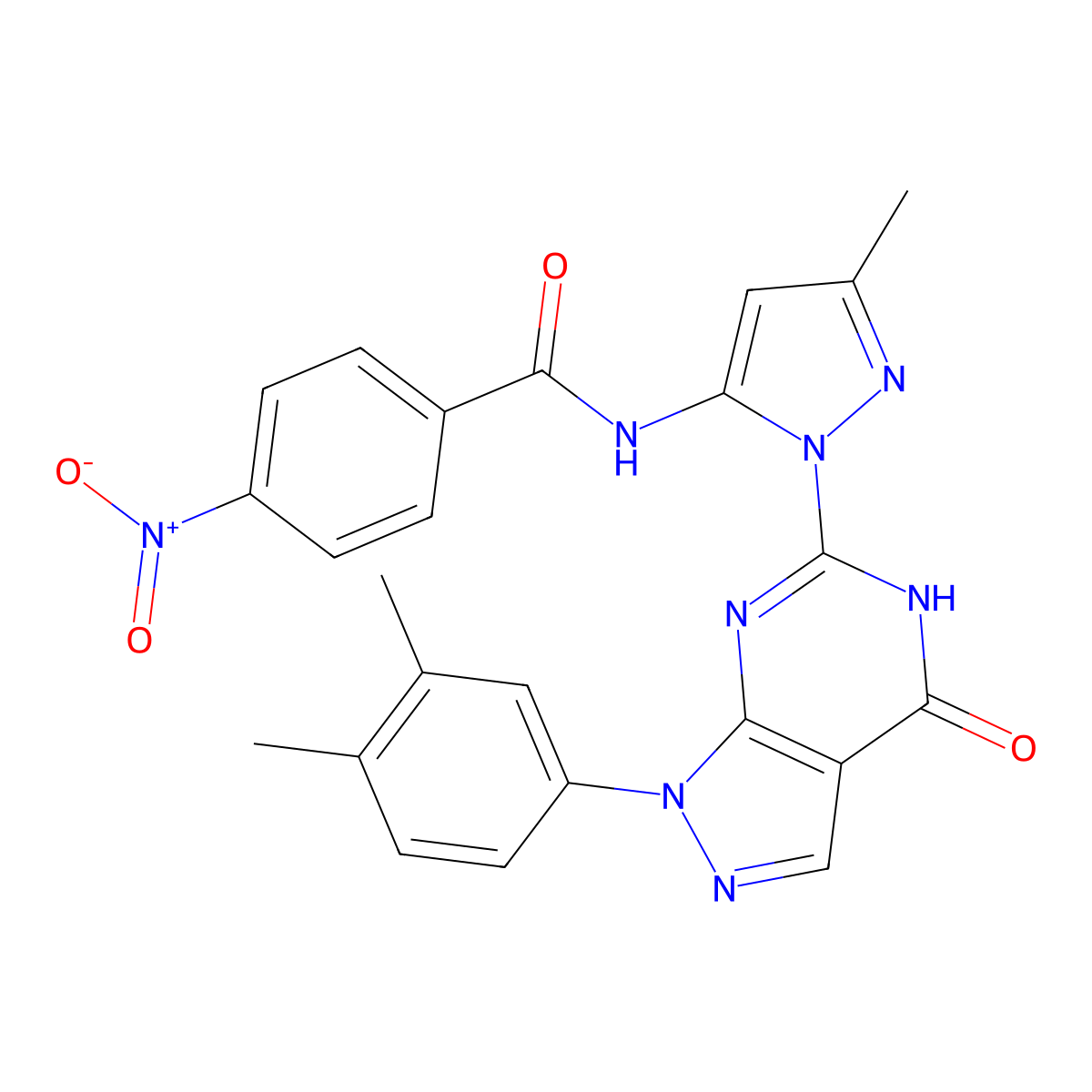 N-(1-(1-(3,4-dimethylphenyl)-4-oxo-4,5-dihydro-1H-pyrazolo[3,4-d]pyrimidin-6-yl)-3-methyl-1H-pyrazol-5-yl)-4-nitrobenzamide molecular structure, CAS 1170179-70-0