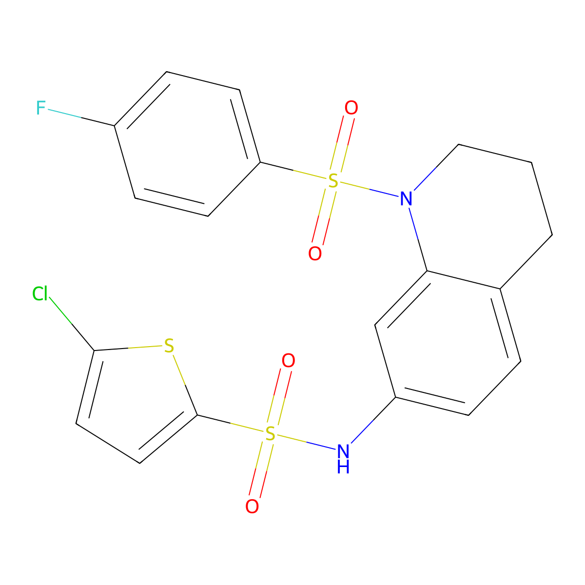 5-chloro-N-(1-((4-fluorophenyl)sulfonyl)-1,2,3,4-tetrahydroquinolin-7-yl)thiophene-2-sulfonamide molecular structure, CAS 1170181-64-2
