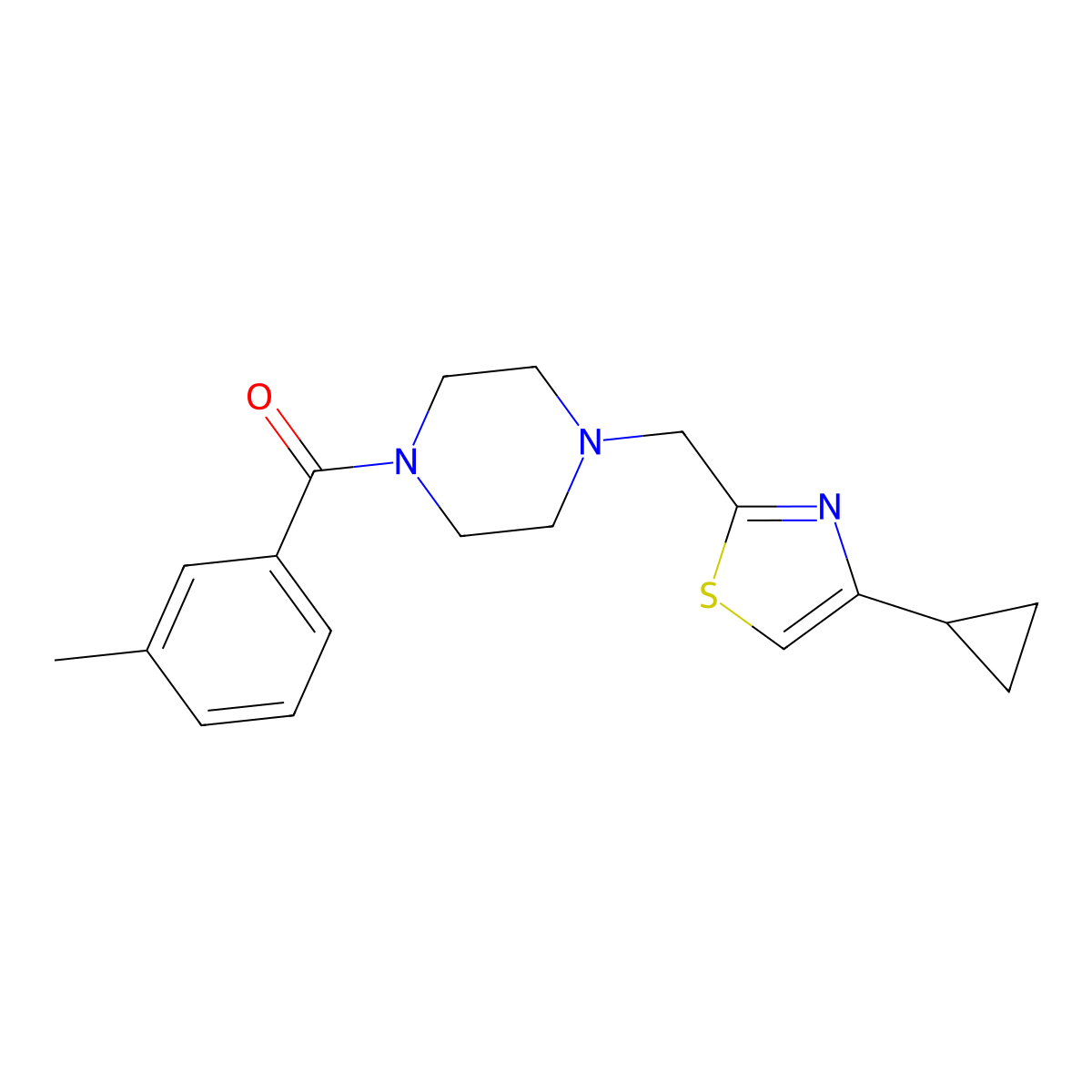 (4-((4-Cyclopropylthiazol-2-yl)methyl)piperazin-1-yl)(m-tolyl)methanone molecular structure, CAS 1170182-93-0