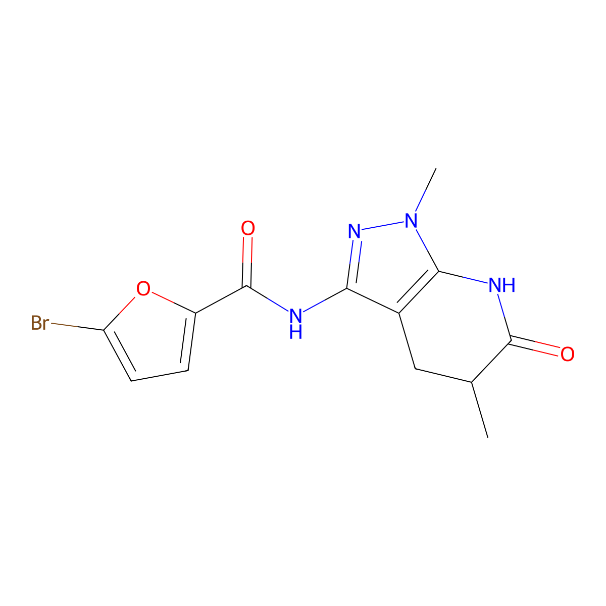 5-bromo-N-(1,5-dimethyl-6-oxo-4,5,6,7-tetrahydro-1H-pyrazolo[3,4-b]pyridin-3-yl)furan-2-carboxamide molecular structure, CAS 1170186-90-9