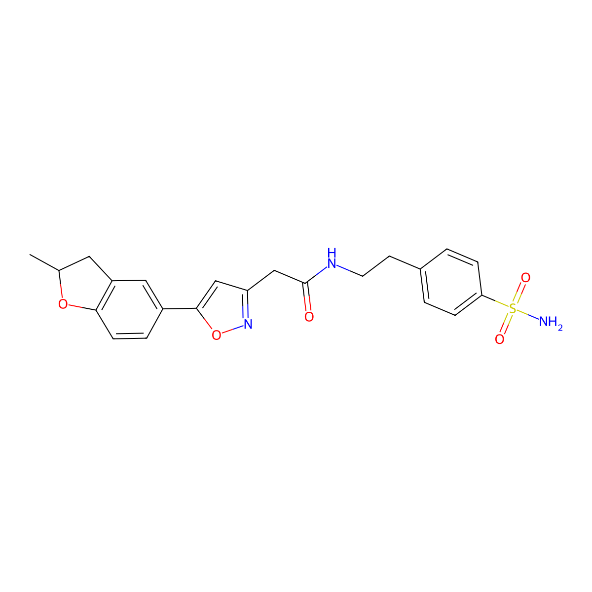 2-(5-(2-methyl-2,3-dihydrobenzofuran-5-yl)isoxazol-3-yl)-N-(4-sulfamoylphenethyl)acetamide molecular structure, CAS 1170187-68-4