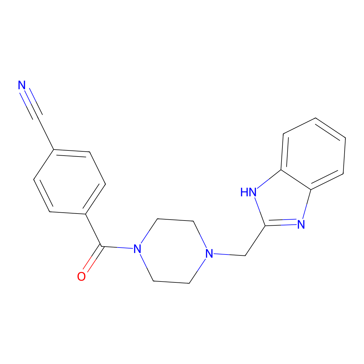4-(4-((1H-benzo[d]imidazol-2-yl)methyl)piperazine-1-carbonyl)benzonitrile molecular structure, CAS 1170190-33-6