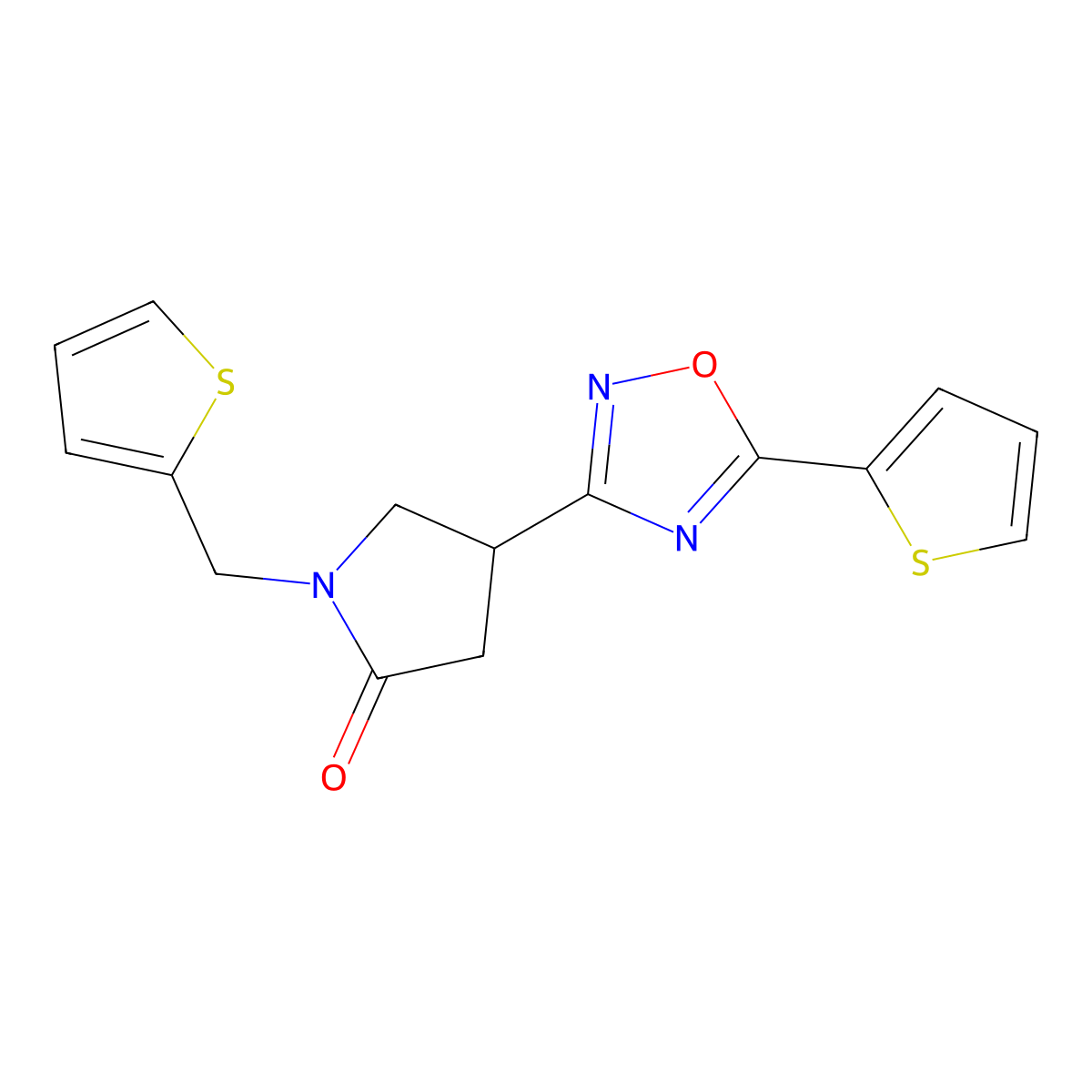 1-(Thiophen-2-ylmethyl)-4-[5-(thiophen-2-yl)-1,2,4-oxadiazol-3-yl]pyrrolidin-2-one molecular structure, CAS 1170192-68-3