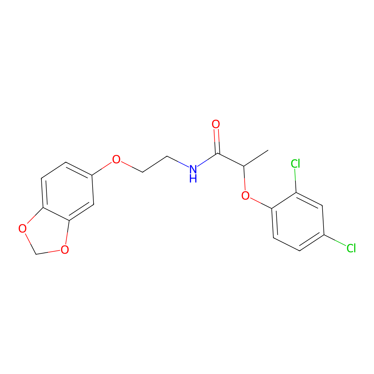 N-(2-(benzo[d][1,3]dioxol-5-yloxy)ethyl)-2-(2,4-dichlorophenoxy)propanamide molecular structure, CAS 1170192-69-4