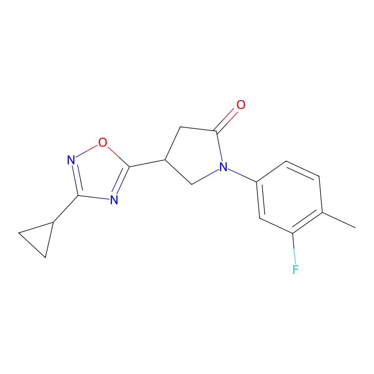 4-(3-Cyclopropyl-1,2,4-oxadiazol-5-yl)-1-(3-fluoro-4-methylphenyl)pyrrolidin-2-one molecular structure, CAS 1170196-23-2