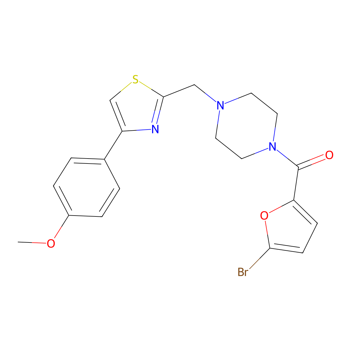 (5-Bromofuran-2-yl)(4-((4-(4-methoxyphenyl)thiazol-2-yl)methyl)piperazin-1-yl)methanone molecular structure, CAS 1170197-21-3