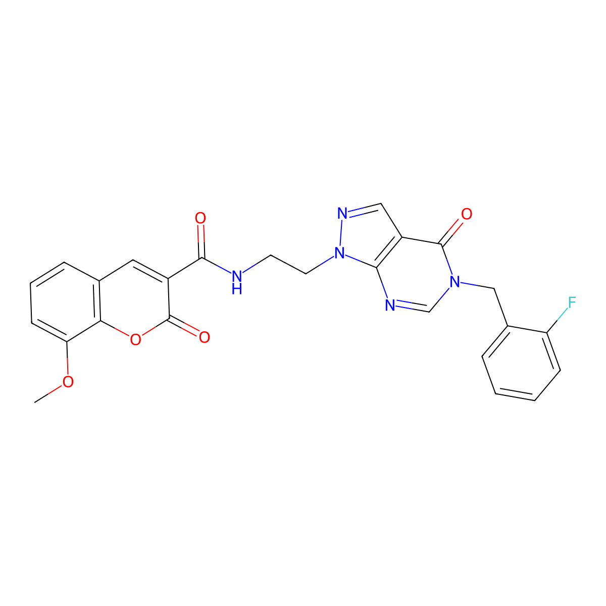 N-(2-(5-(2-fluorobenzyl)-4-oxo-4,5-dihydro-1H-pyrazolo[3,4-d]pyrimidin-1-yl)ethyl)-8-methoxy-2-oxo-2H-chromene-3-carboxamide molecular structure, CAS 1170198-20-5