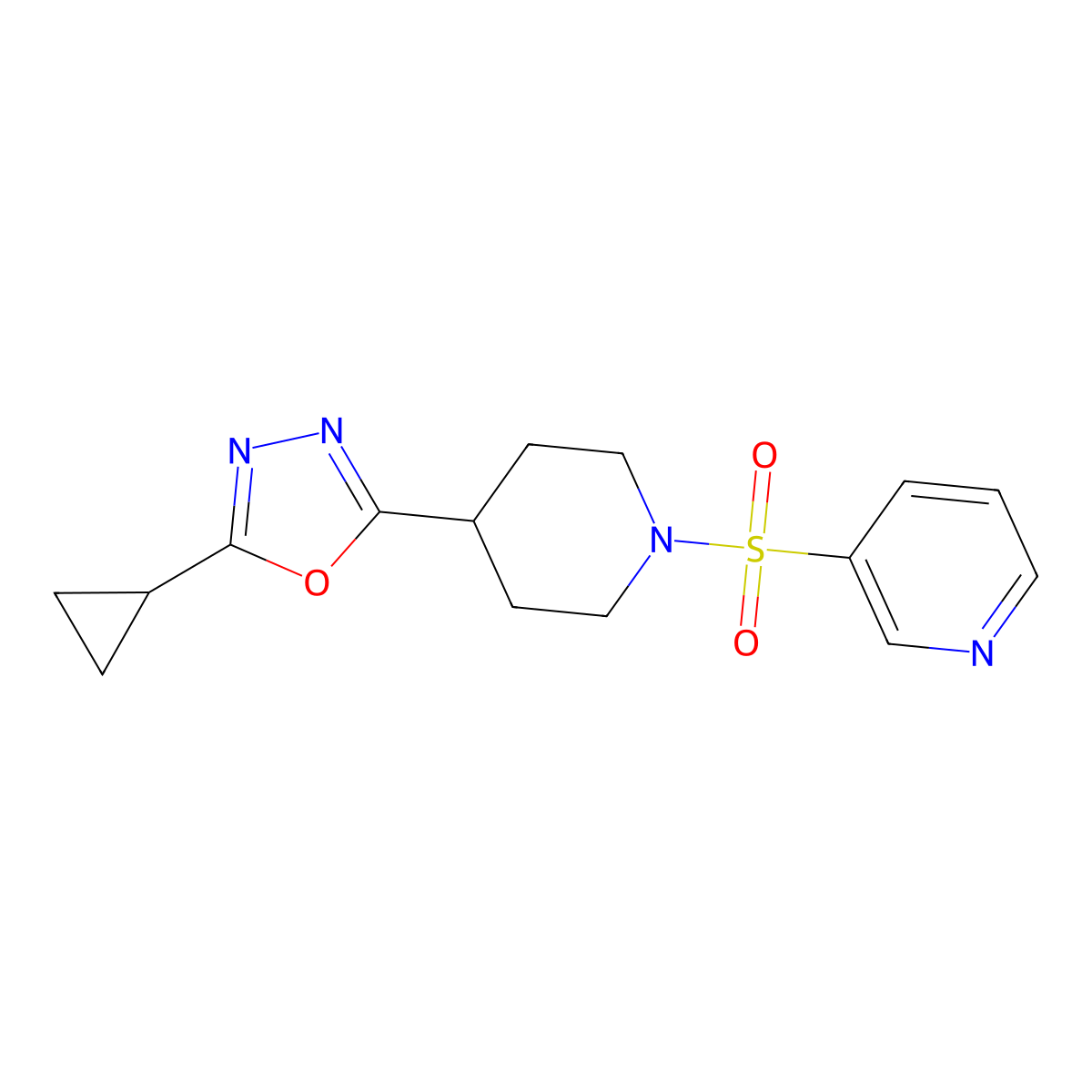 2-Cyclopropyl-5-(1-(pyridin-3-ylsulfonyl)piperidin-4-yl)-1,3,4-oxadiazole molecular structure, CAS 1170198-70-5