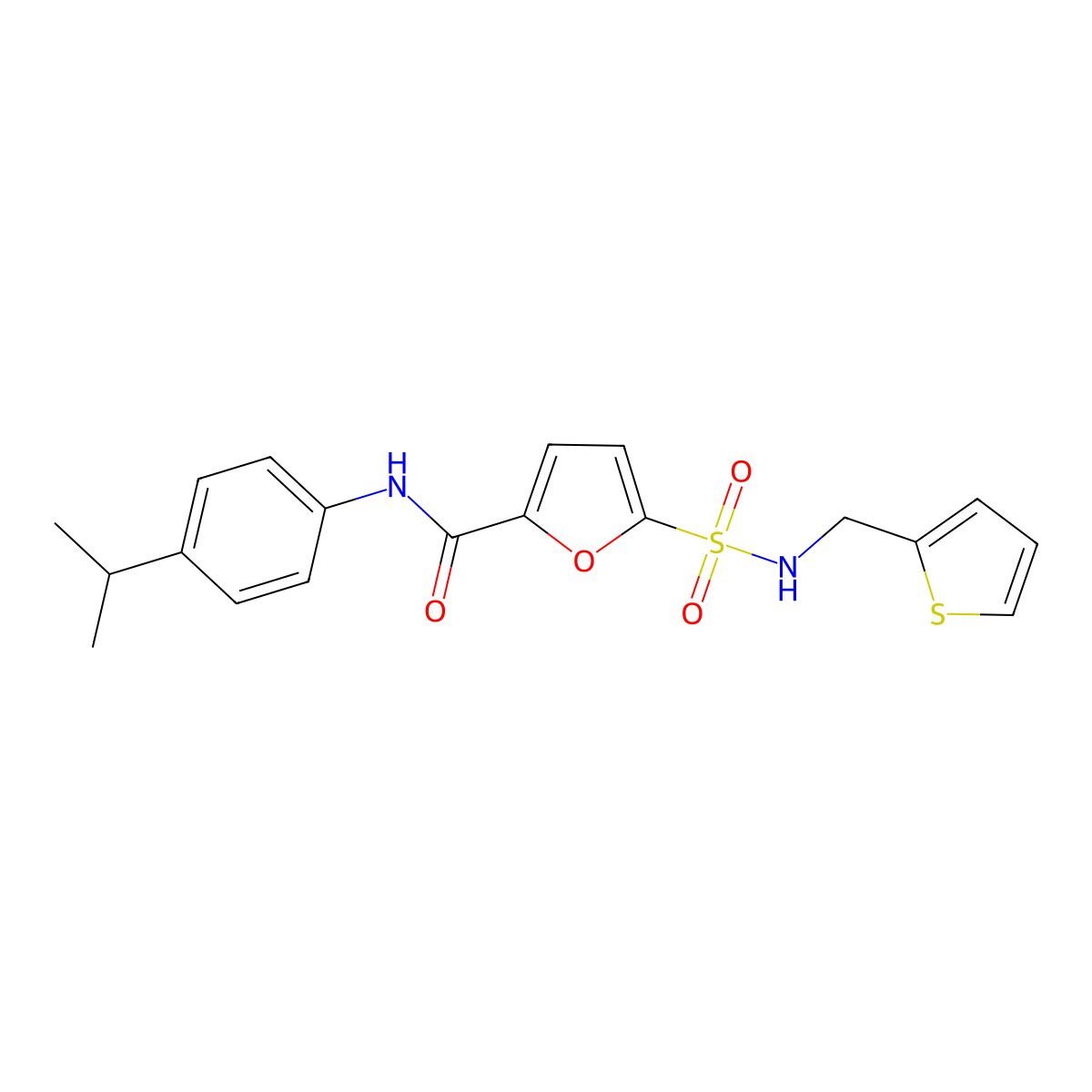 N-(4-isopropylphenyl)-5-(N-(thiophen-2-ylmethyl)sulfamoyl)furan-2-carboxamide molecular structure, CAS 1170201-51-0