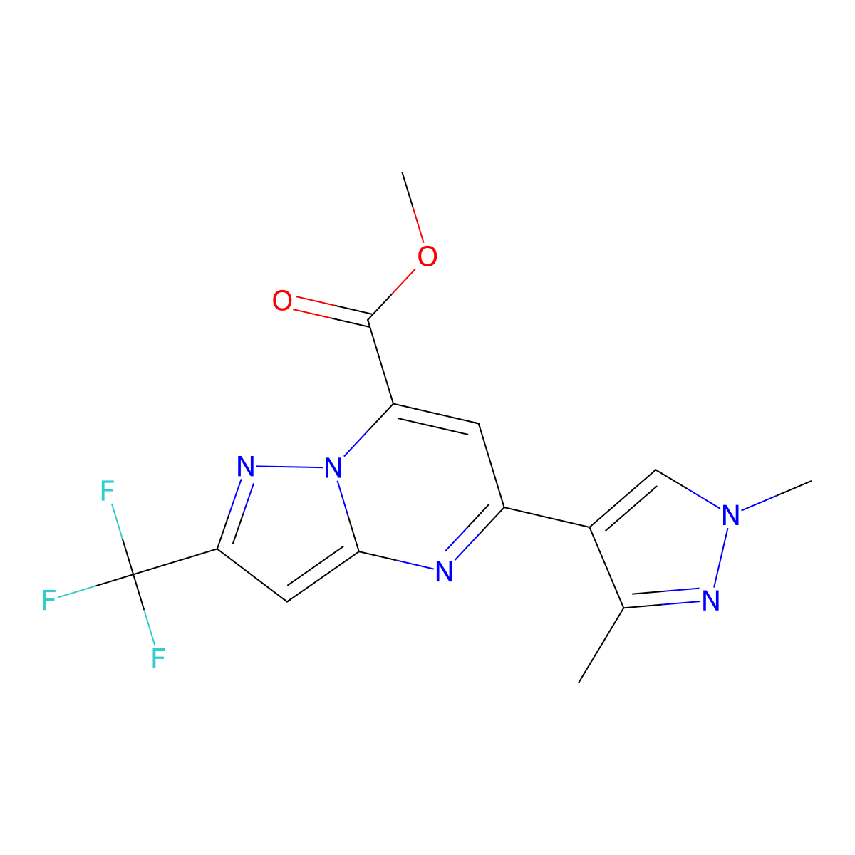 methyl 5-(1,3-dimethyl-1H-pyrazol-4-yl)-2-(trifluoromethyl)pyrazolo[1,5-a]pyrimidine-7-carboxylate molecular structure, CAS 1170202-24-0