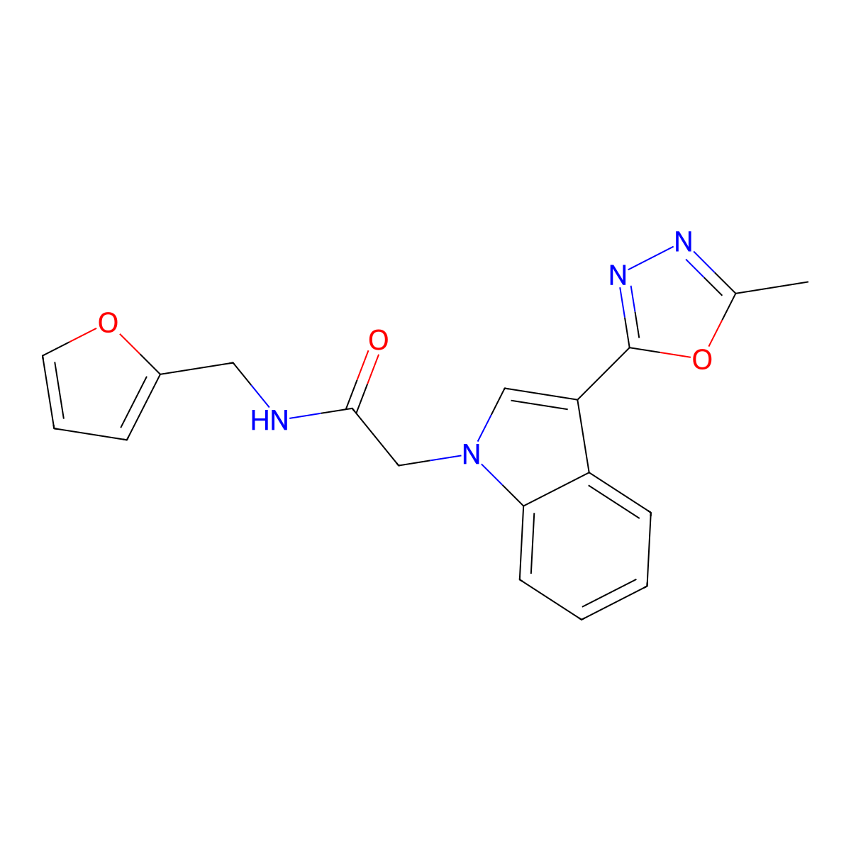 N-(2-furylmethyl)-2-[3-(5-methyl-1,3,4-oxadiazol-2-yl)-1H-indol-1-yl]acetamide molecular structure, CAS 1170202-31-9