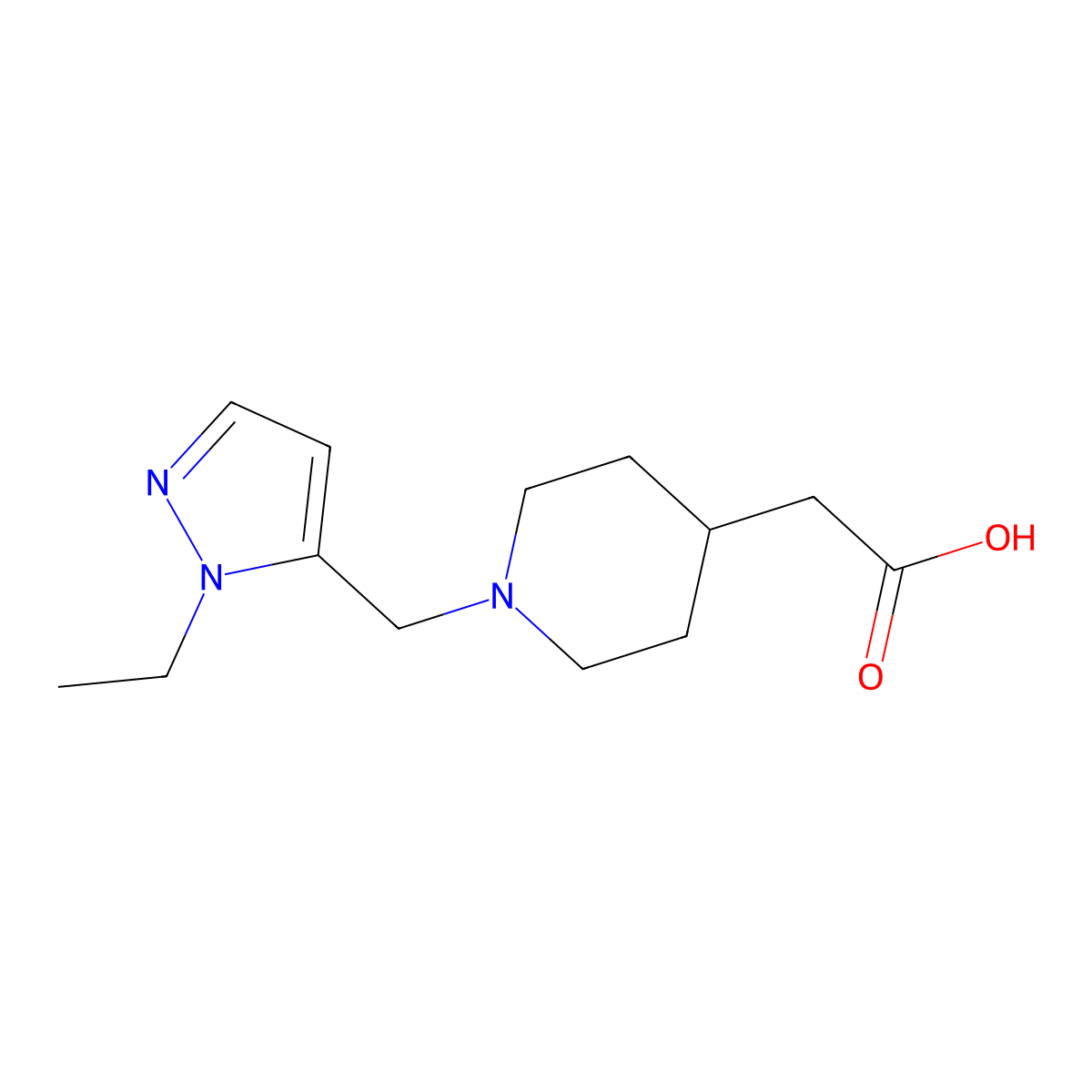2-(1-((1-Ethyl-1H-pyrazol-5-yl)methyl)piperidin-4-yl)acetic acid molecular structure, CAS 1170202-36-4
