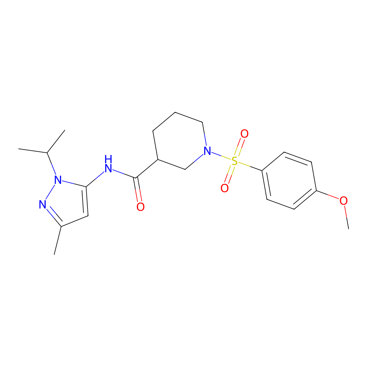 N-(1-isopropyl-3-methyl-1H-pyrazol-5-yl)-1-((4-methoxyphenyl)sulfonyl)piperidine-3-carboxamide molecular structure, CAS 1170202-71-7