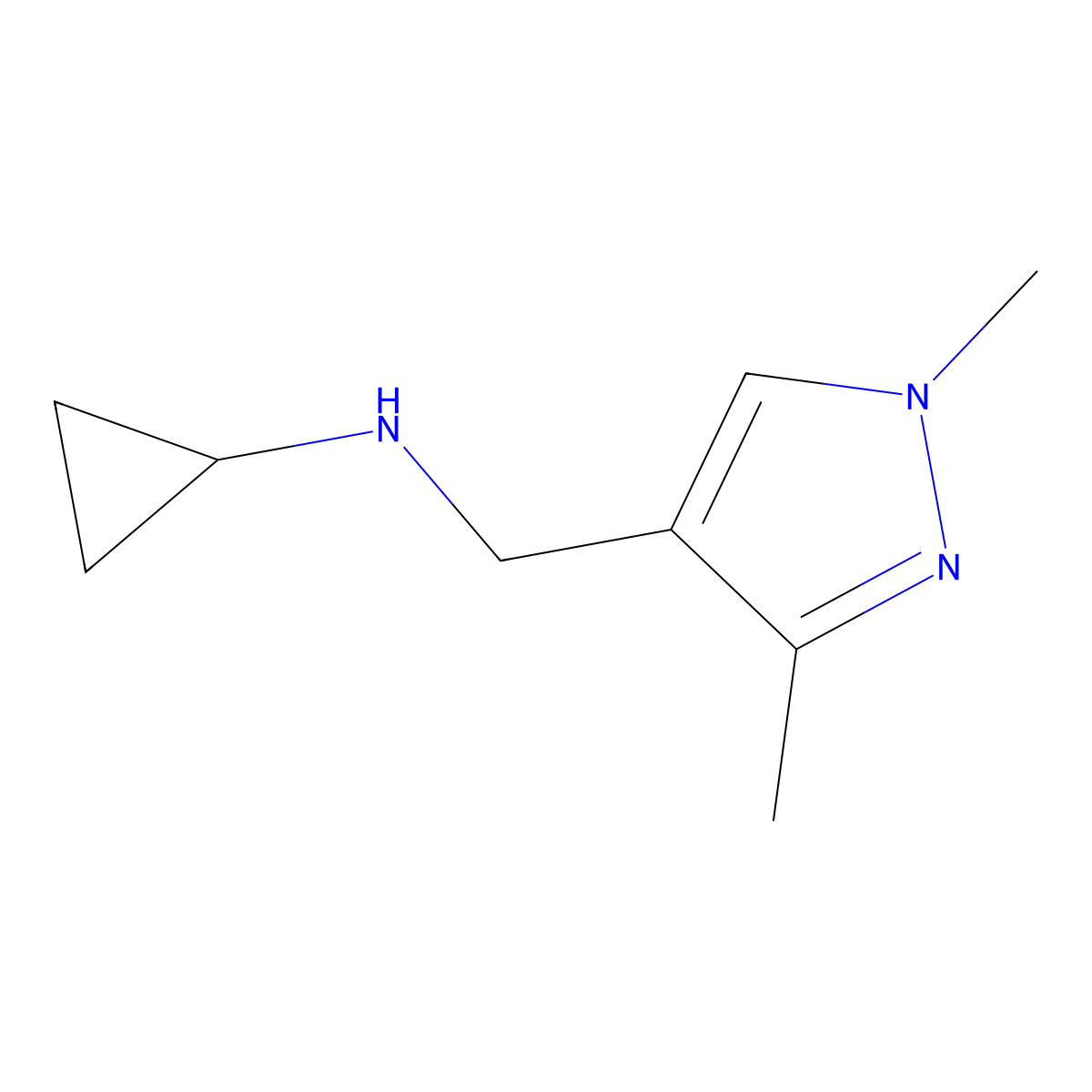 N-((1,3-dimethyl-1H-pyrazol-4-yl)methyl)cyclopropanamine molecular structure, CAS 1170202-73-9