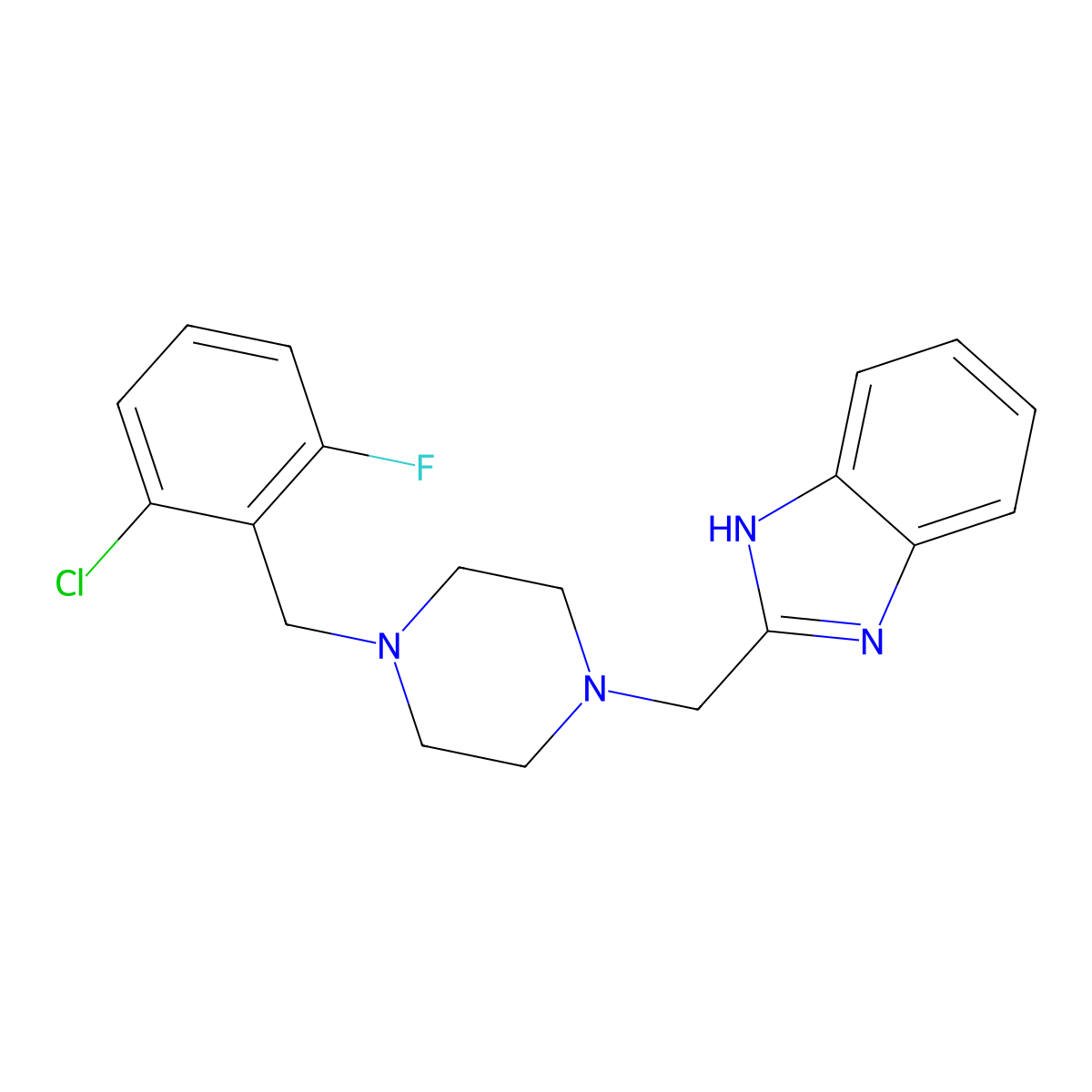2-((4-(2-chloro-6-fluorobenzyl)piperazin-1-yl)methyl)-1H-benzo[d]imidazole molecular structure, CAS 1170203-81-2