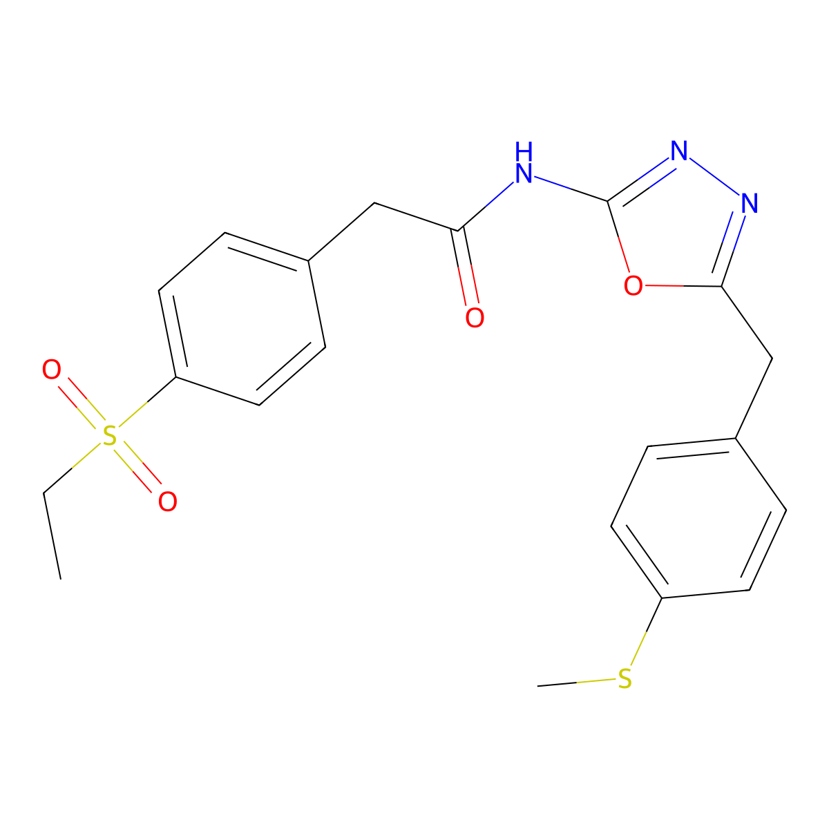 2-(4-(ethylsulfonyl)phenyl)-N-(5-(4-(methylthio)benzyl)-1,3,4-oxadiazol-2-yl)acetamide molecular structure, CAS 1170205-65-8
