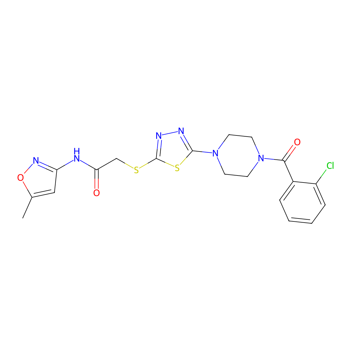 2-((5-(4-(2-chlorobenzoyl)piperazin-1-yl)-1,3,4-thiadiazol-2-yl)thio)-N-(5-methylisoxazol-3-yl)acetamide molecular structure, CAS 1170206-26-4