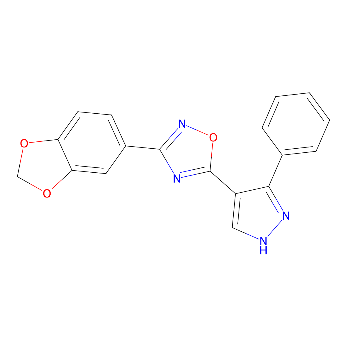 3-(benzo[d][1,3]dioxol-5-yl)-5-(3-phenyl-1H-pyrazol-4-yl)-1,2,4-oxadiazole molecular structure, CAS 1170206-68-4