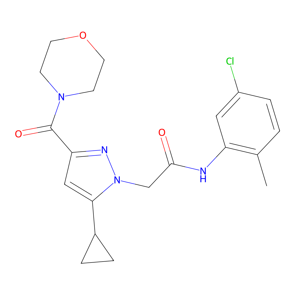 N-(5-chloro-2-methylphenyl)-2-(5-cyclopropyl-3-(morpholine-4-carbonyl)-1H-pyrazol-1-yl)acetamide molecular structure, CAS 1170207-27-8
