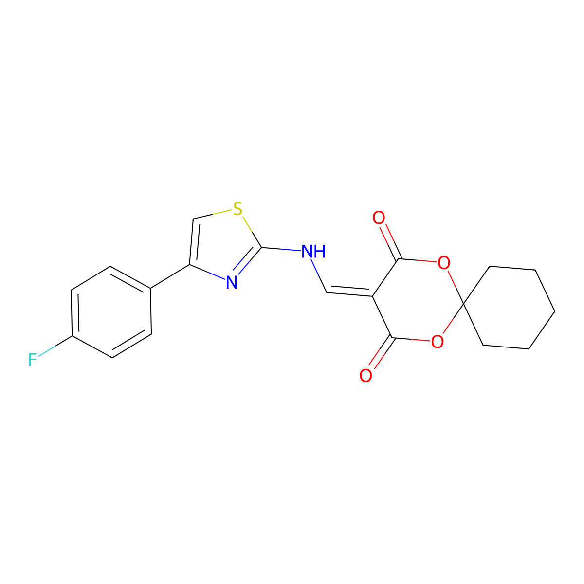 3-(((4-(4-Fluorophenyl)thiazol-2-yl)amino)methylene)-1,5-dioxaspiro[5.5]undecane-2,4-dione molecular structure, CAS 1170208-23-7