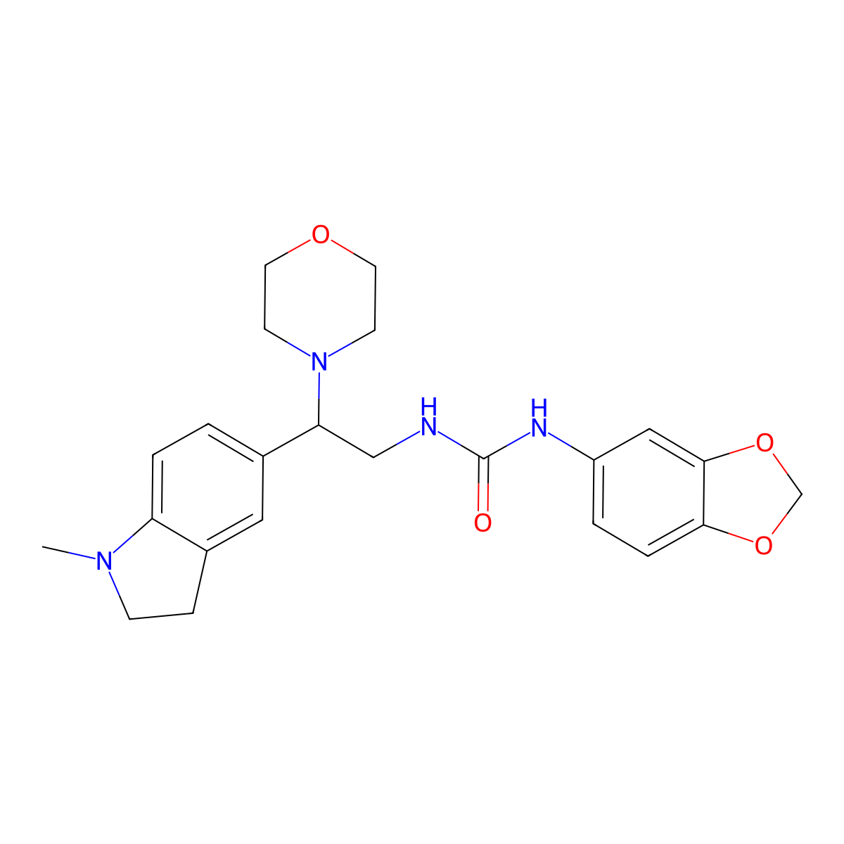 1-(Benzo[d][1,3]dioxol-5-yl)-3-(2-(1-methylindolin-5-yl)-2-morpholinoethyl)urea molecular structure, CAS 1170211-29-6