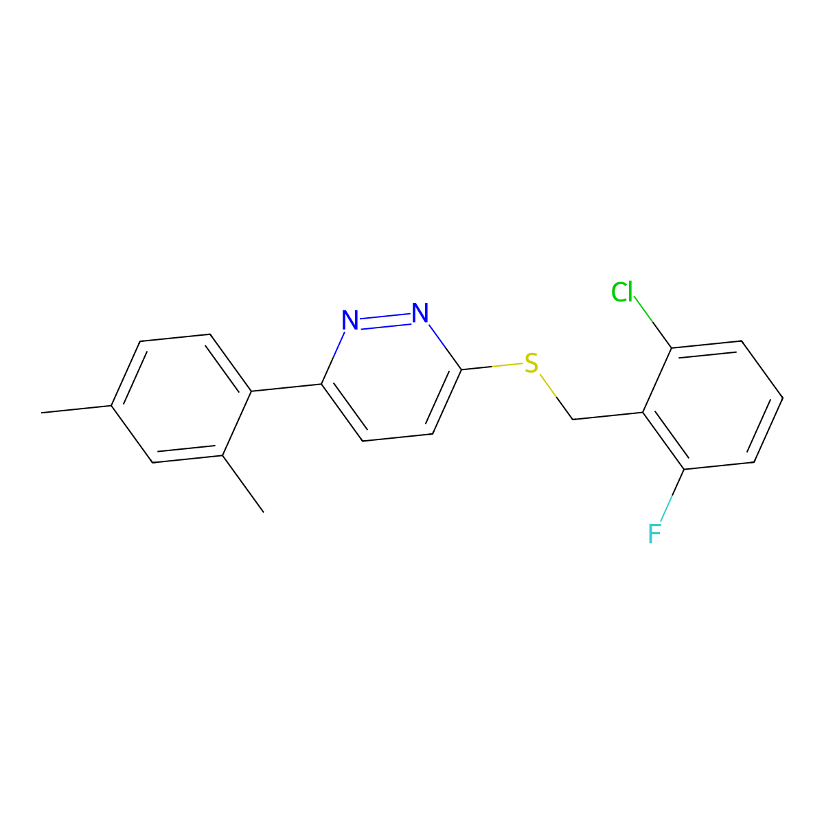 3-((2-Chloro-6-fluorobenzyl)thio)-6-(2,4-dimethylphenyl)pyridazine molecular structure, CAS 1170211-34-3