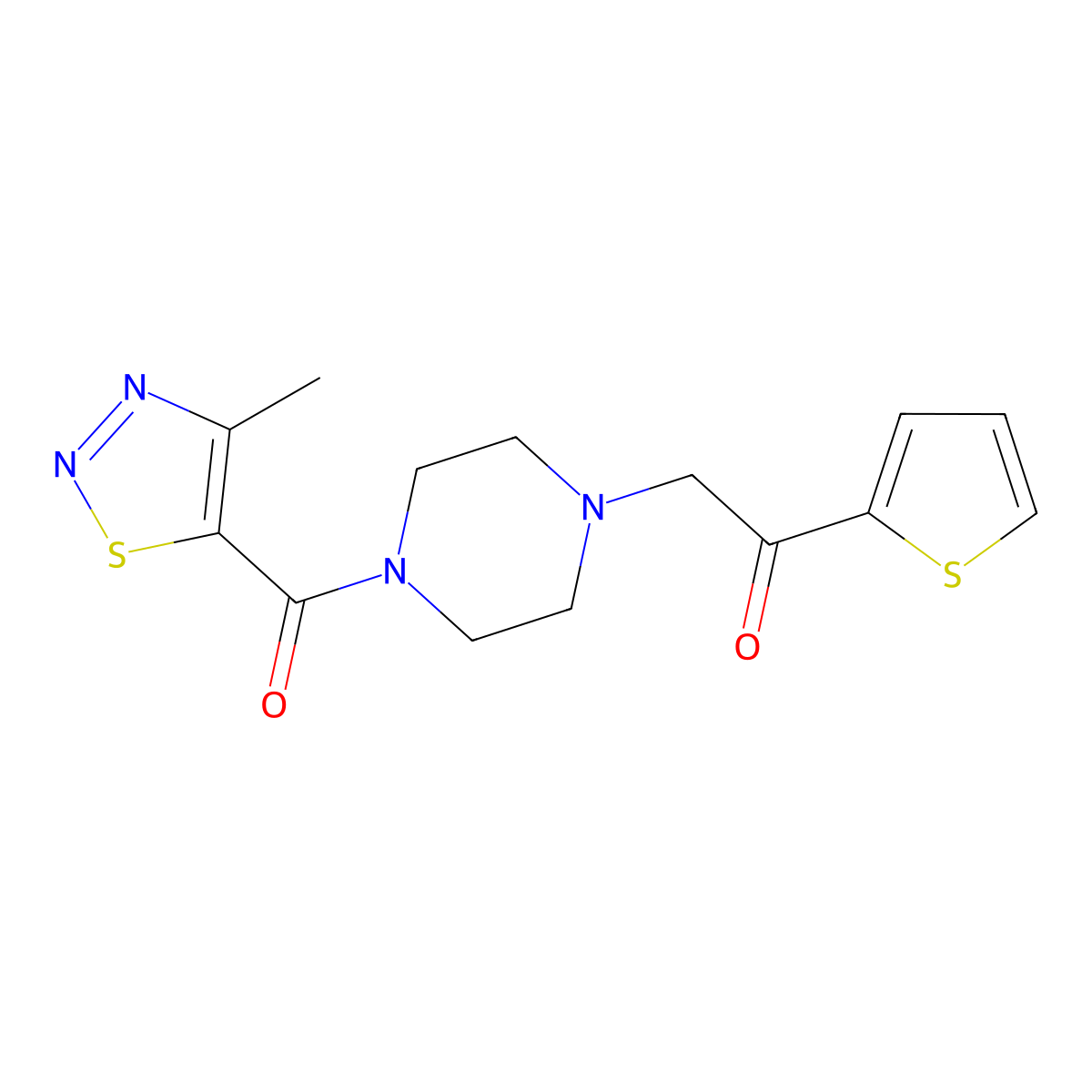 2-(4-(4-Methyl-1,2,3-thiadiazole-5-carbonyl)piperazin-1-yl)-1-(thiophen-2-yl)ethanone molecular structure, CAS 1170213-54-3