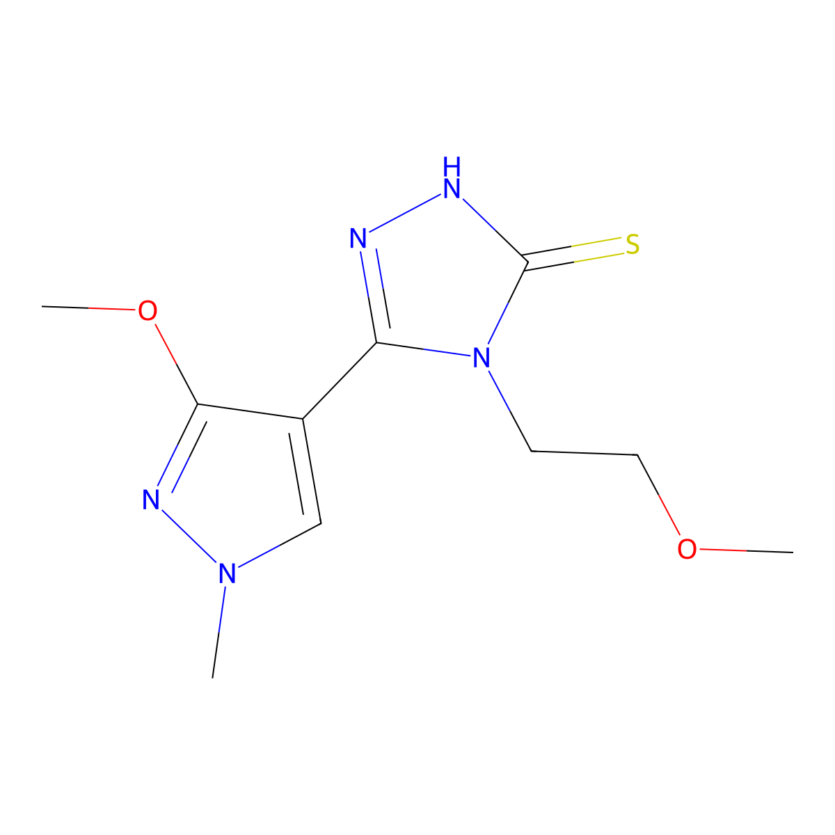 4-(2-methoxyethyl)-5-(3-methoxy-1-methyl-1H-pyrazol-4-yl)-4H-1,2,4-triazole-3-thiol molecular structure, CAS 1170215-29-8