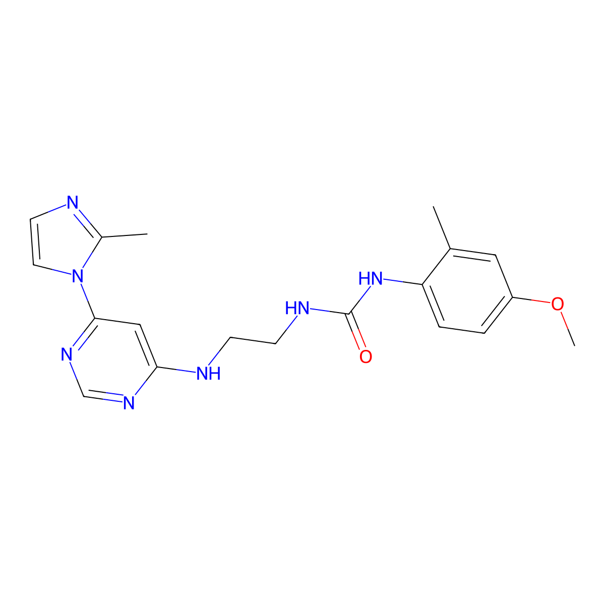 1-(4-methoxy-2-methylphenyl)-3-(2-((6-(2-methyl-1H-imidazol-1-yl)pyrimidin-4-yl)amino)ethyl)urea molecular structure, CAS 1170217-24-9