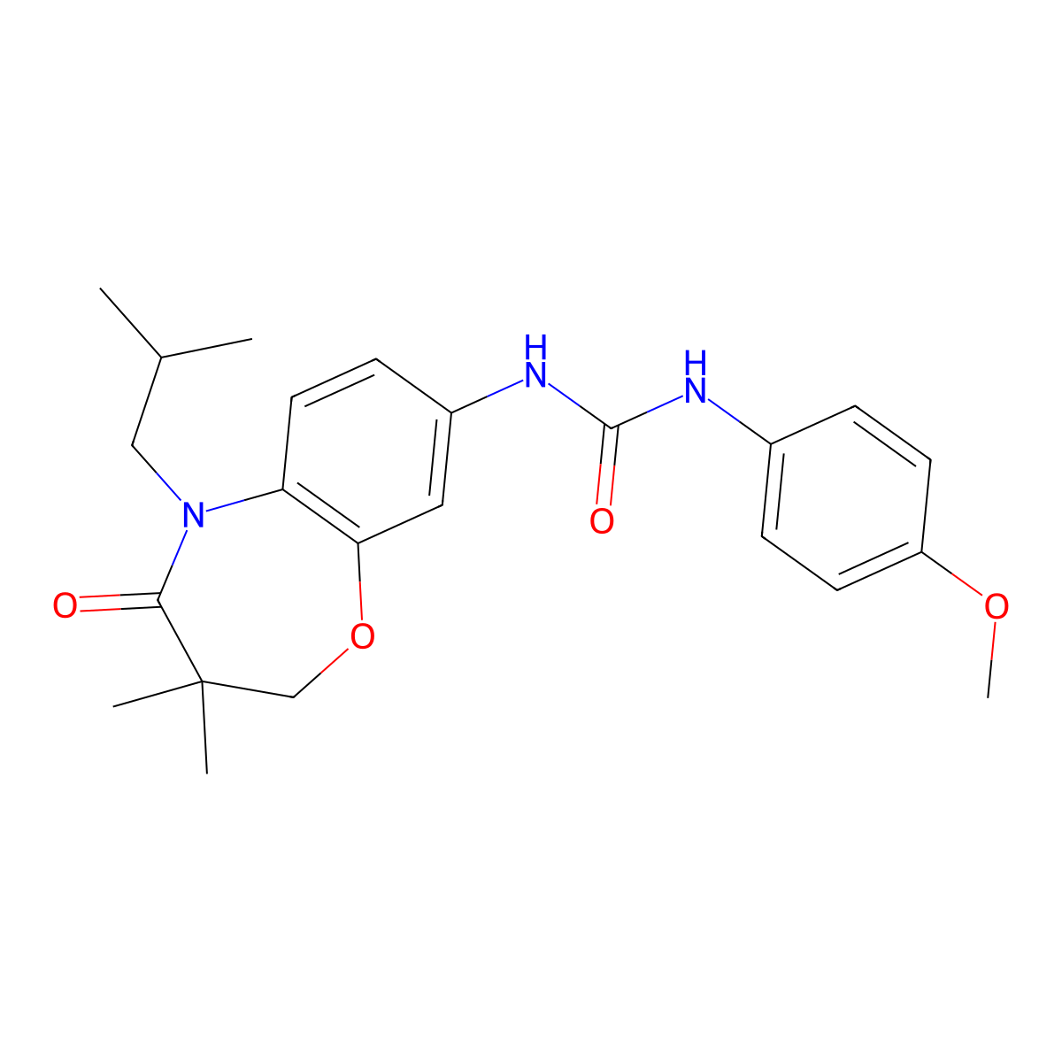 3-[3,3-Dimethyl-5-(2-methylpropyl)-4-oxo-2,3,4,5-tetrahydro-1,5-benzoxazepin-8-yl]-1-(4-methoxyphenyl)urea molecular structure, CAS 1170217-26-1