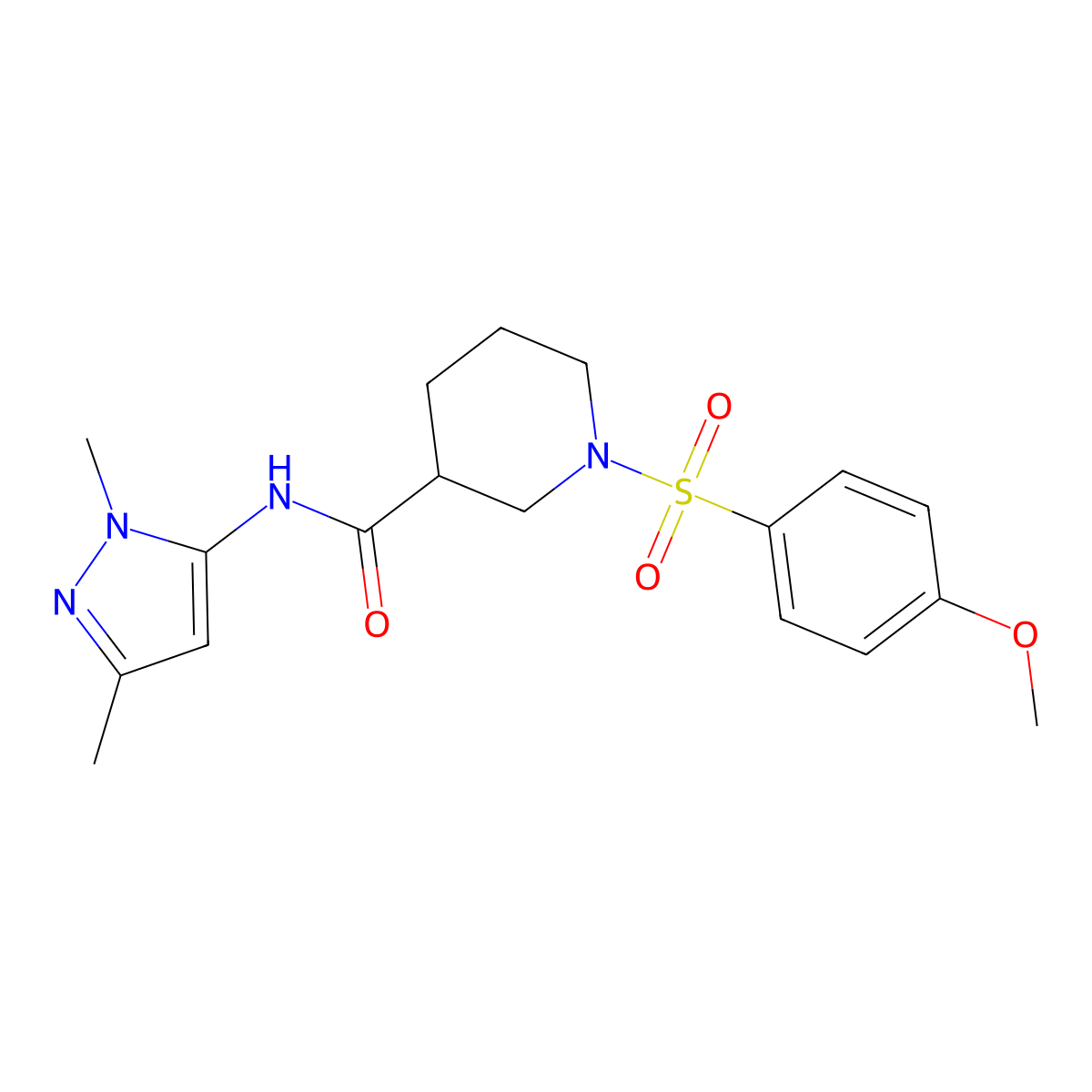 N-(1,3-dimethyl-1H-pyrazol-5-yl)-1-((4-methoxyphenyl)sulfonyl)piperidine-3-carboxamide molecular structure, CAS 1170217-39-6