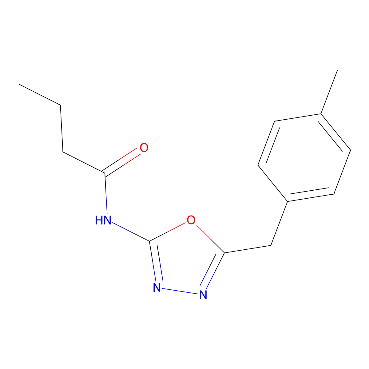 N-(5-(4-methylbenzyl)-1,3,4-oxadiazol-2-yl)butyramide molecular structure, CAS 1170218-57-1