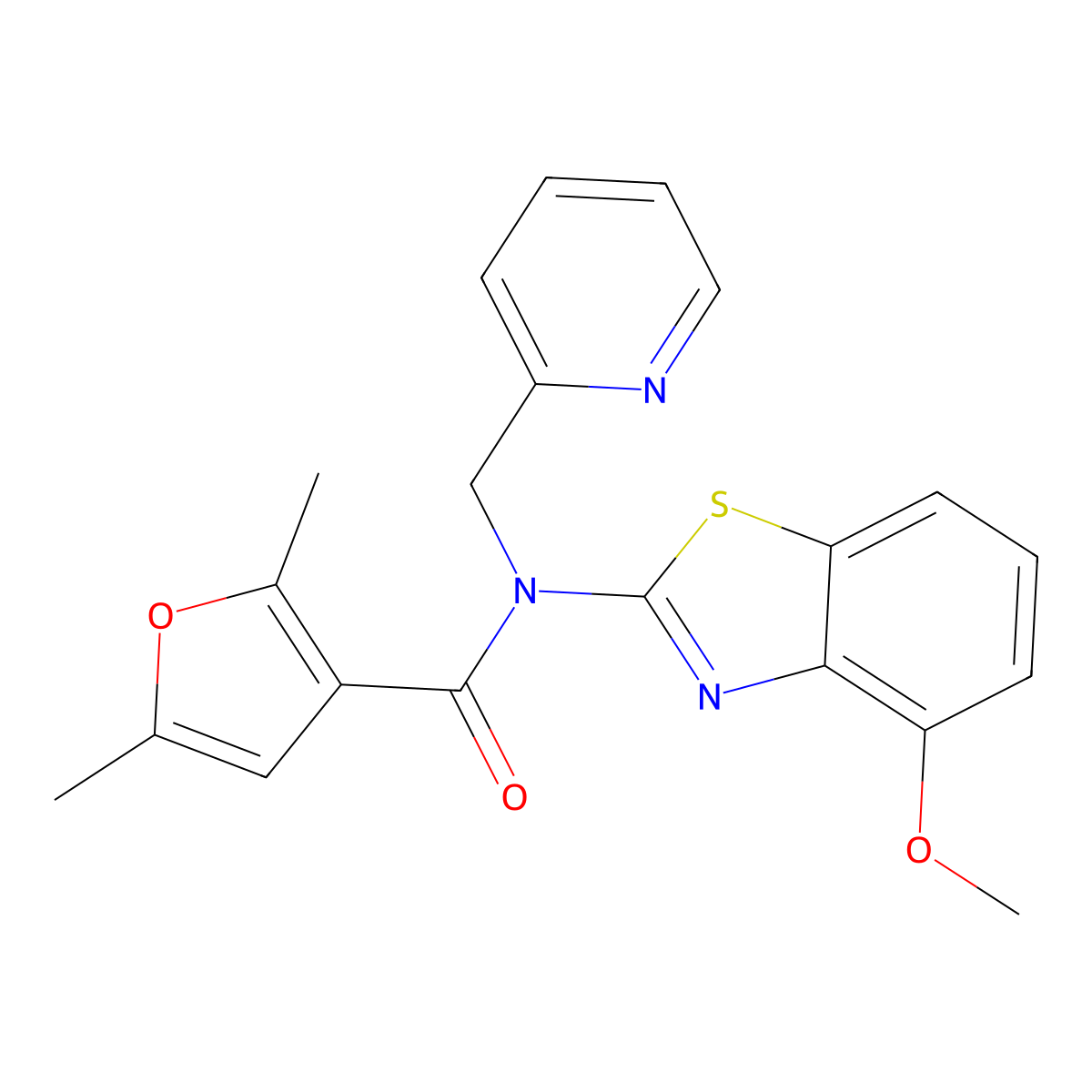 N-(4-methoxybenzo[d]thiazol-2-yl)-2,5-dimethyl-N-(pyridin-2-ylmethyl)furan-3-carboxamide molecular structure, CAS 1170221-21-2