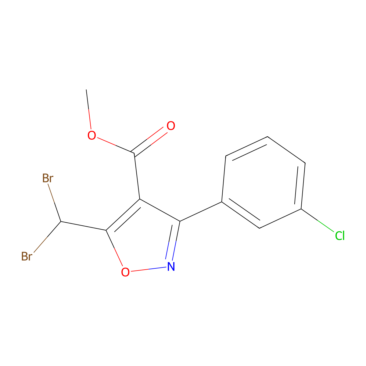 Methyl 3-(3-chlorophenyl)-5-(dibromomethyl)isoxazole-4-carboxylate molecular structure, CAS 1170223-55-8