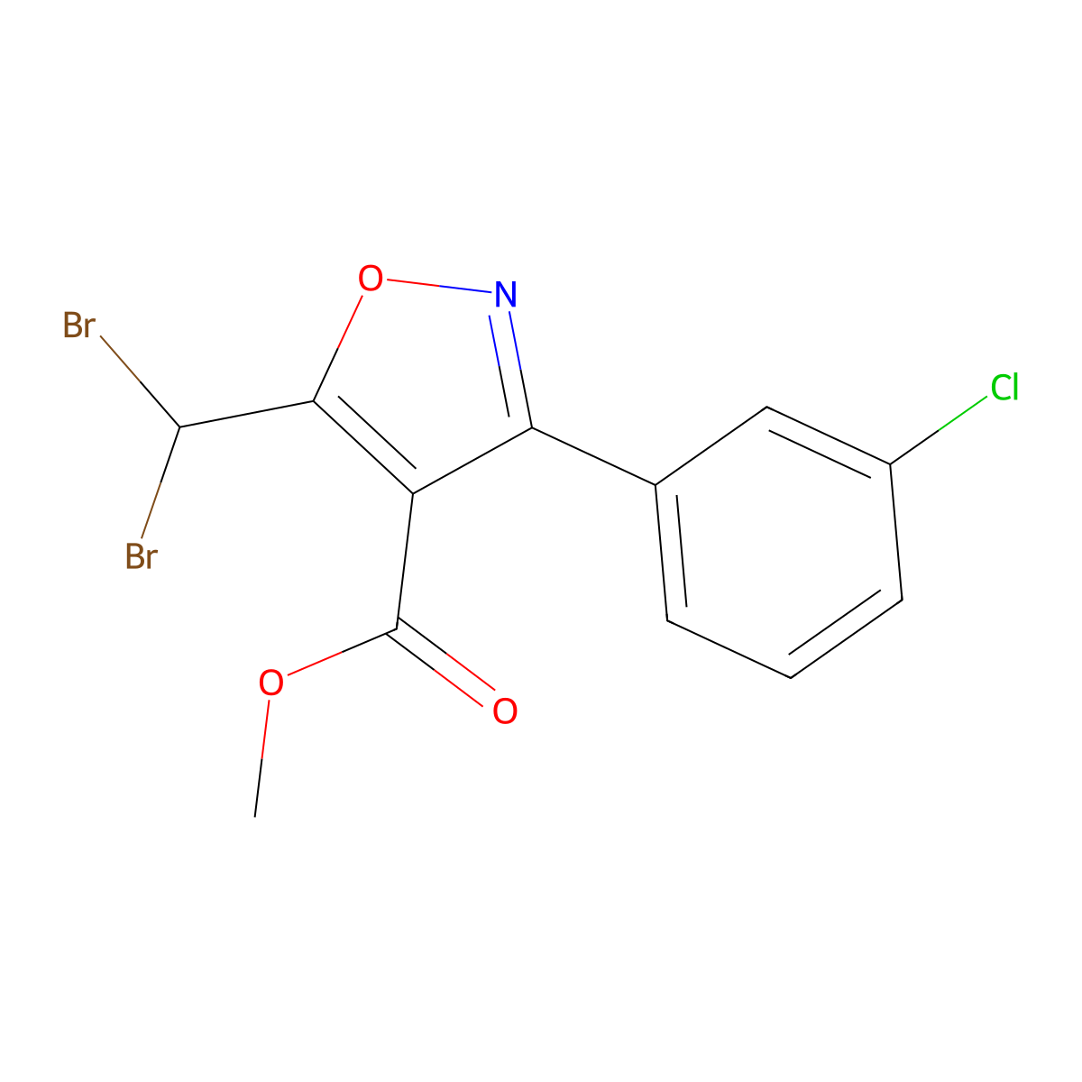 Methyl 3-(3-chlorophenyl)-5-(dibromomethyl)isoxazole-4-carboxylate molecular structure, CAS 1170223-55-8