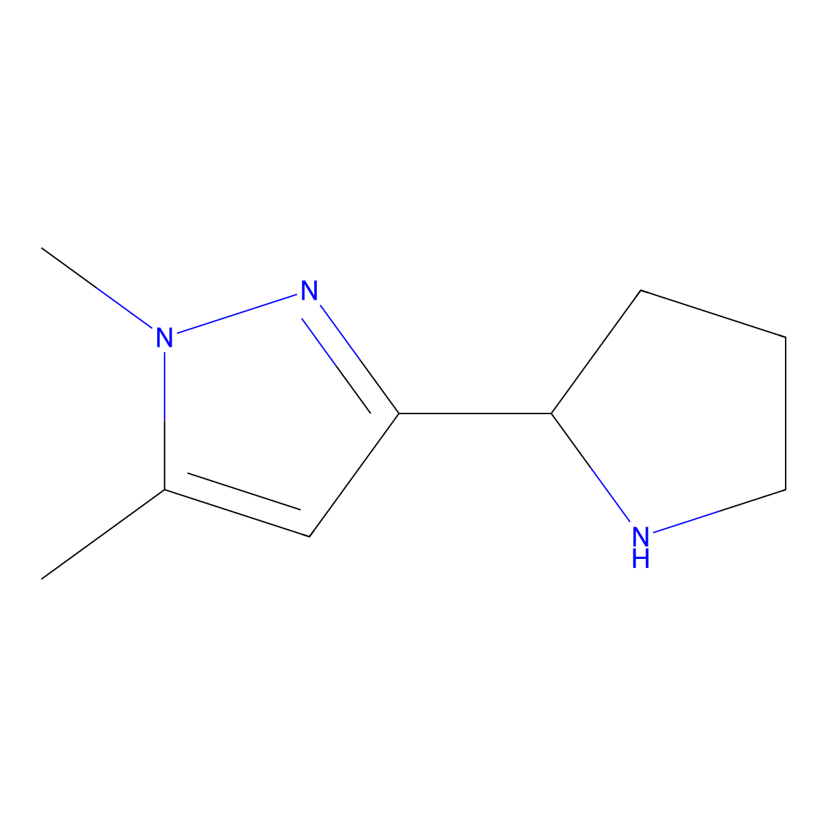 1,5-dimethyl-3-pyrrolidin-2-yl-1H-pyrazole molecular structure, CAS 1170223-69-4