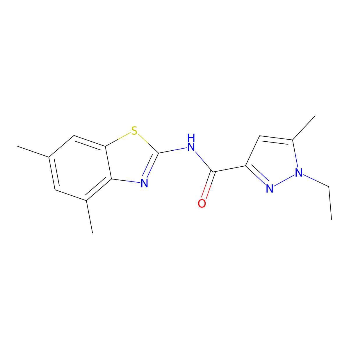 N-(4,6-dimethyl-1,3-benzothiazol-2-yl)-1-ethyl-5-methyl-1H-pyrazole-3-carboxamide molecular structure, CAS 1170224-51-7