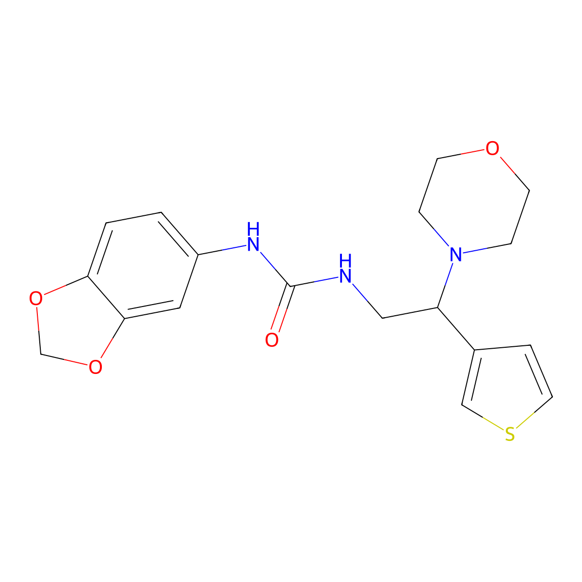 1-(Benzo[d][1,3]dioxol-5-yl)-3-(2-morpholino-2-(thiophen-3-yl)ethyl)urea molecular structure, CAS 1170225-42-9