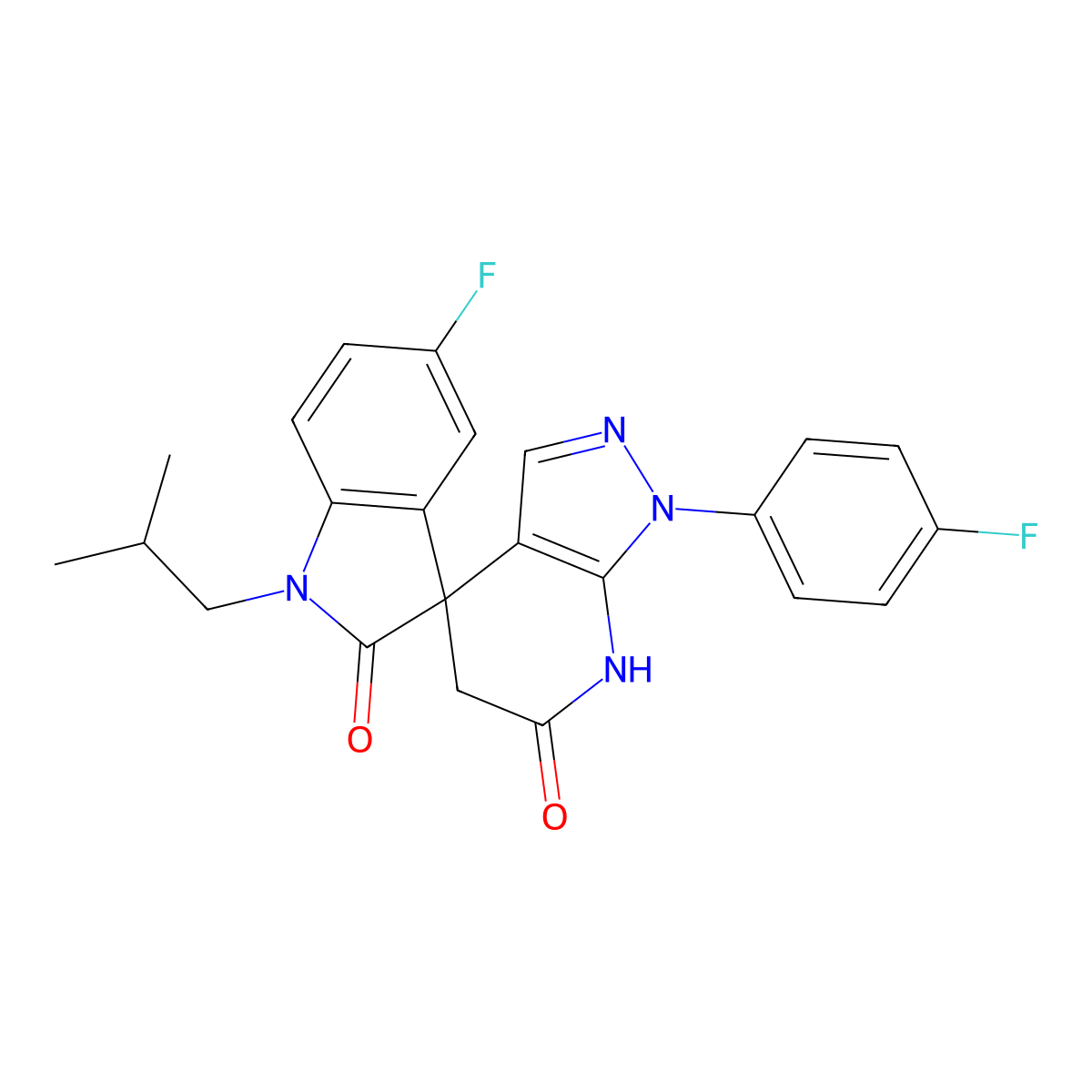 5-fluoro-1'-(4-fluorophenyl)-1-isobutyl-5',7'-dihydrospiro[indoline-3,4'-pyrazolo[3,4-b]pyridine]-2,6'(1'H)-dione molecular structure, CAS 1170227-95-8