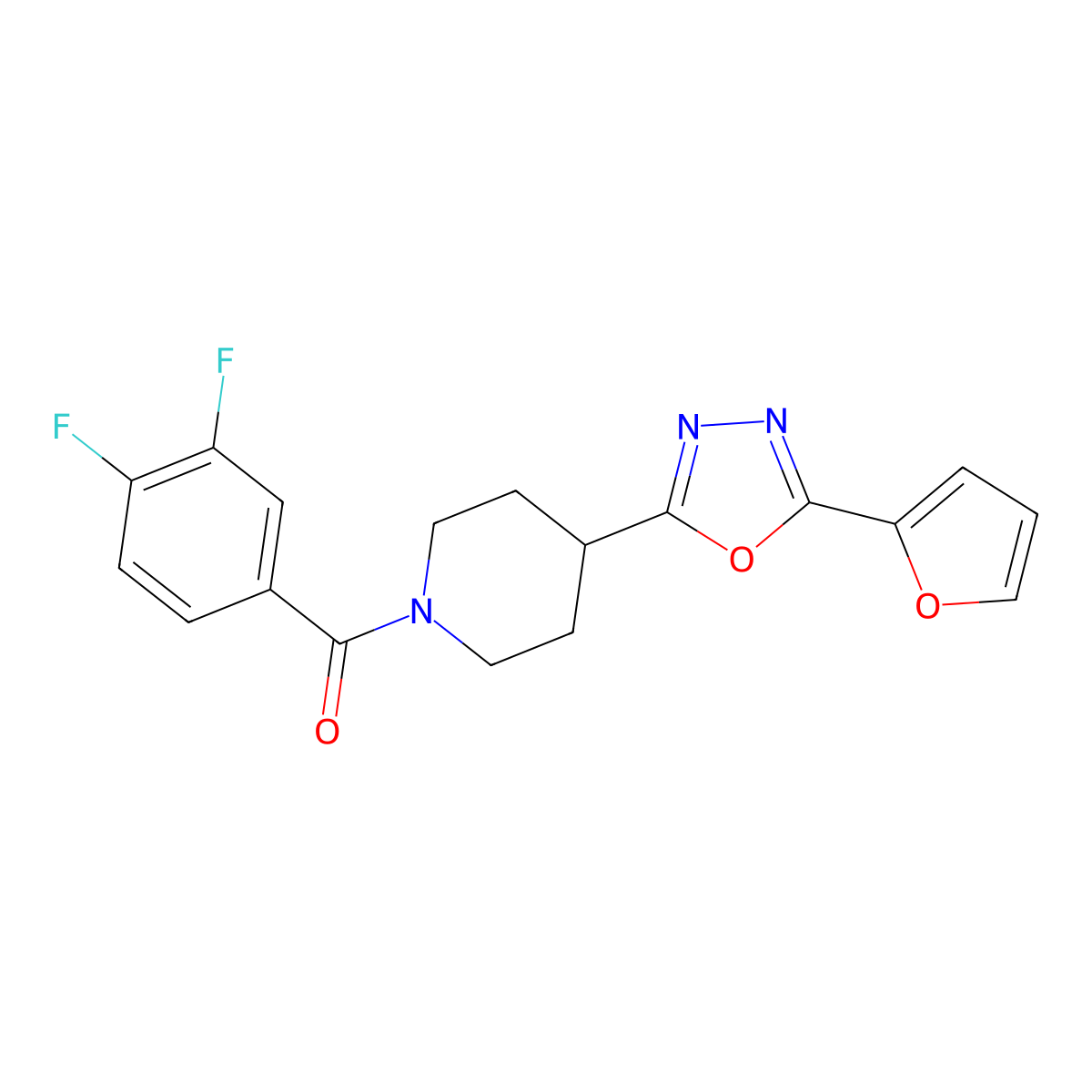 (3,4-Difluorophenyl)(4-(5-(furan-2-yl)-1,3,4-oxadiazol-2-yl)piperidin-1-yl)methanone molecular structure, CAS 1170229-29-4