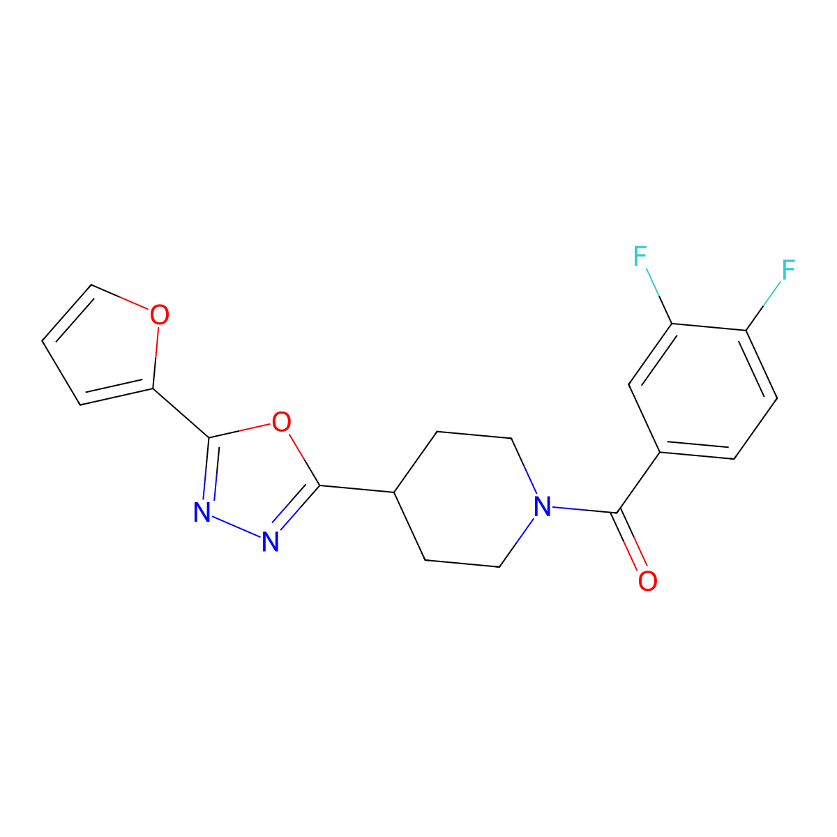 (3,4-Difluorophenyl)(4-(5-(furan-2-yl)-1,3,4-oxadiazol-2-yl)piperidin-1-yl)methanone molecular structure, CAS 1170229-29-4