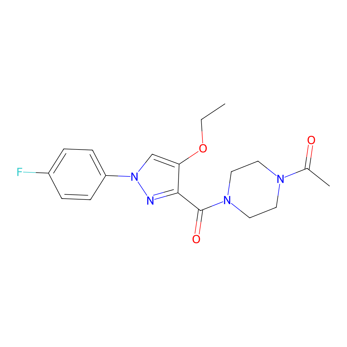 1-(4-(4-ethoxy-1-(4-fluorophenyl)-1H-pyrazole-3-carbonyl)piperazin-1-yl)ethanone molecular structure, CAS 1170231-34-1