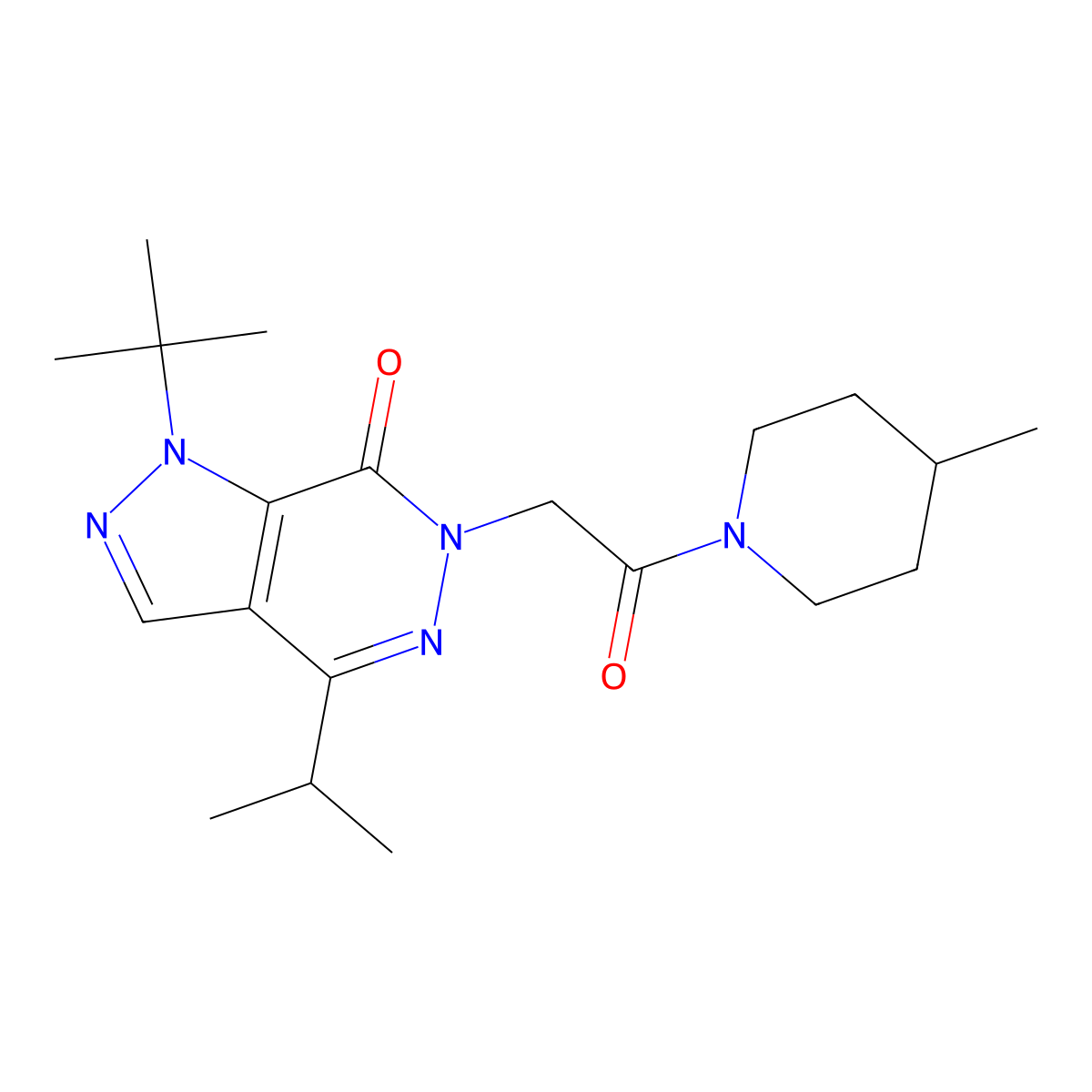 1-(tert-butyl)-4-isopropyl-6-(2-(4-methylpiperidin-1-yl)-2-oxoethyl)-1H-pyrazolo[3,4-d]pyridazin-7(6H)-one molecular structure, CAS 1170239-27-6