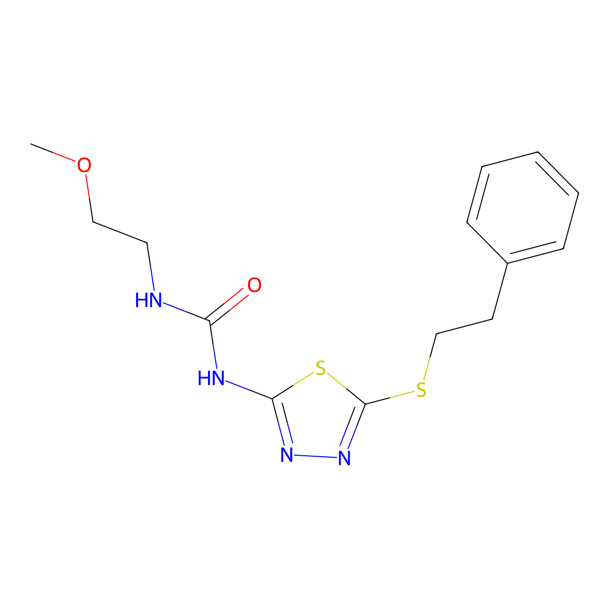 1-(2-Methoxyethyl)-3-(5-(phenethylthio)-1,3,4-thiadiazol-2-yl)urea molecular structure, CAS 1170239-39-0